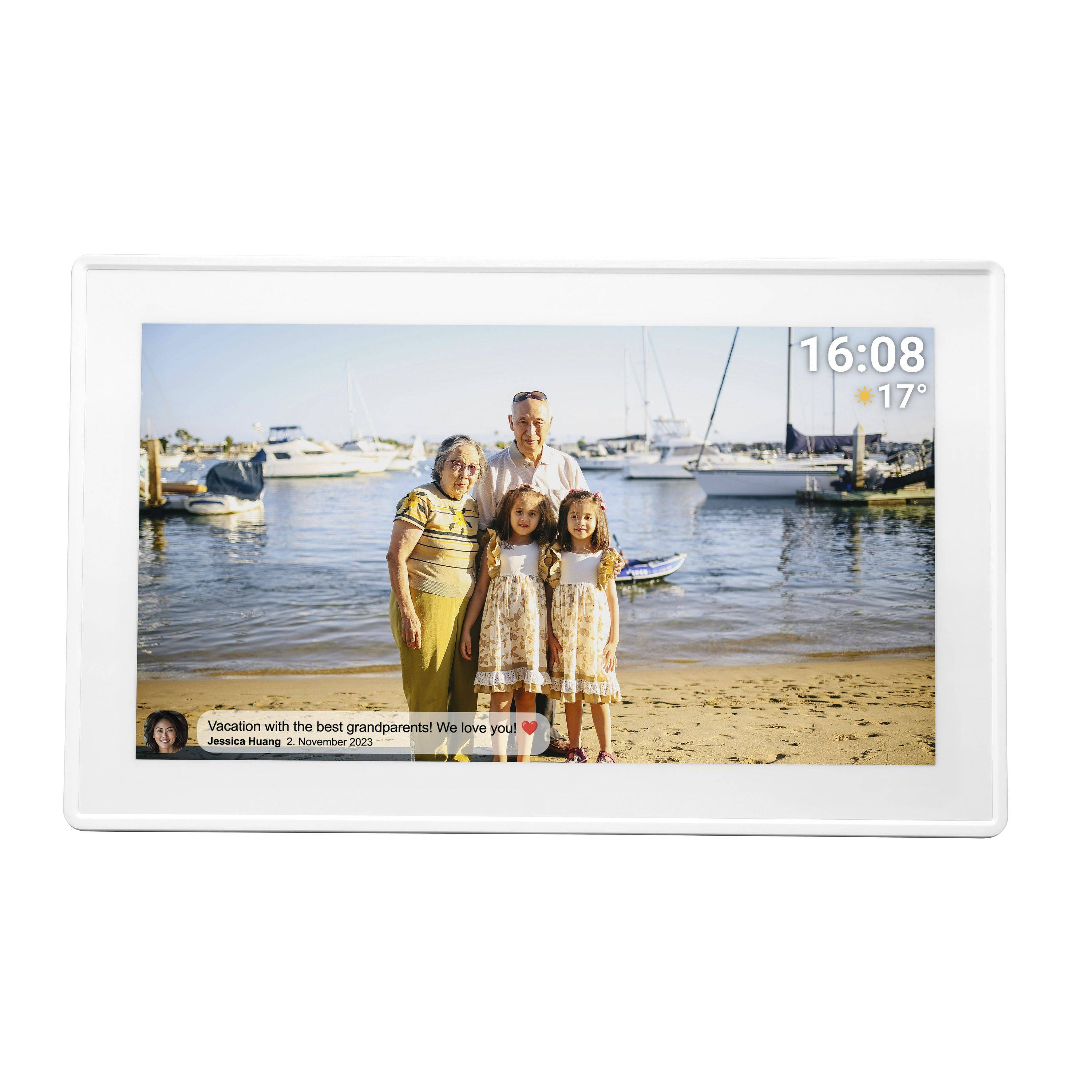 Denver PFF-1515W Weiß - 15,6" Fotorahmen mit IPS-Touchscreen, WLAN, 16 GB Speicher, MicroSD, FRAMEO, Wi-Fi