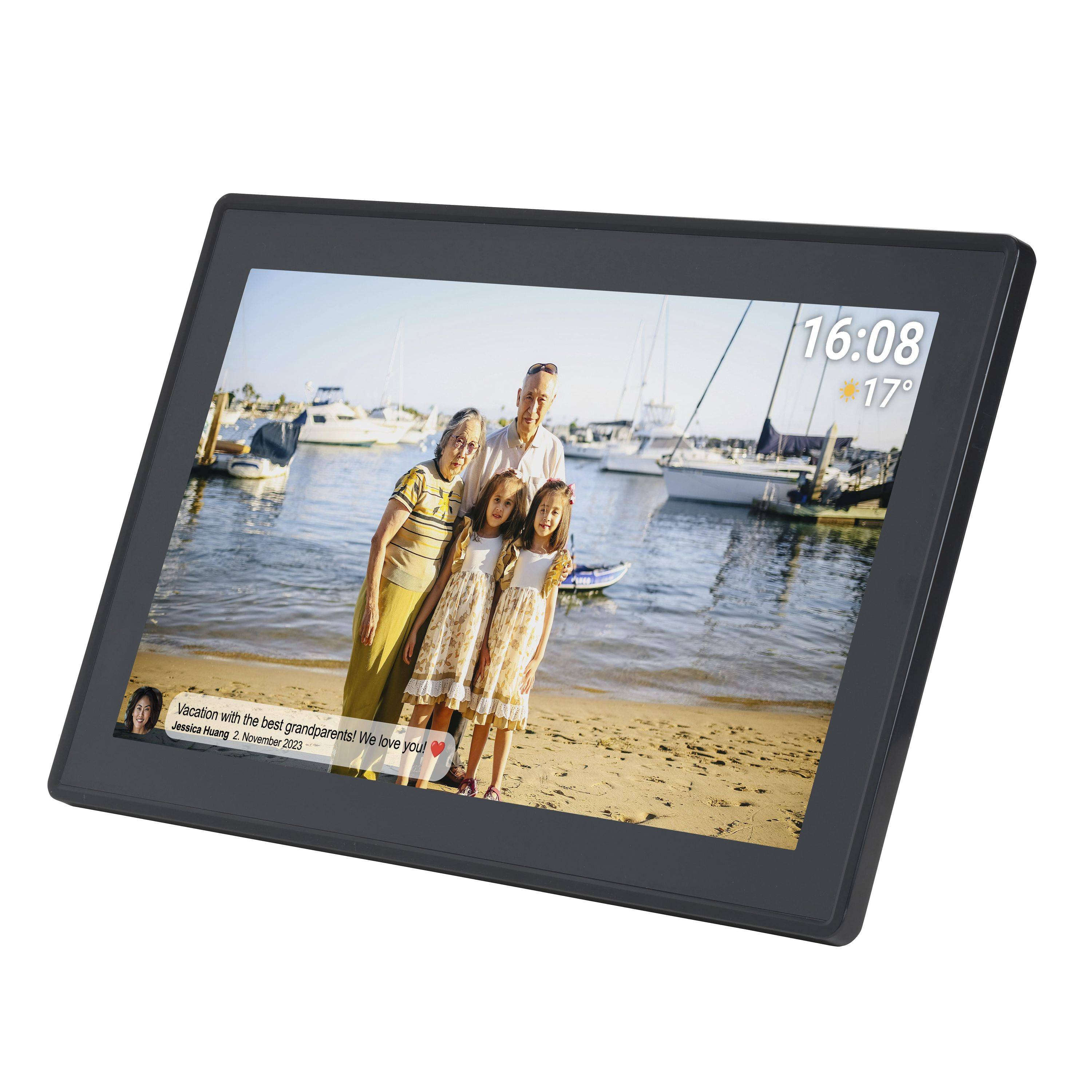 Denver PFF-1515B Schwarz - 15,6" Fotorahmen mit IPS-Touchscreen, WLAN, 16 GB Speicher, MicroSD, FRAMEO, Wi-Fi