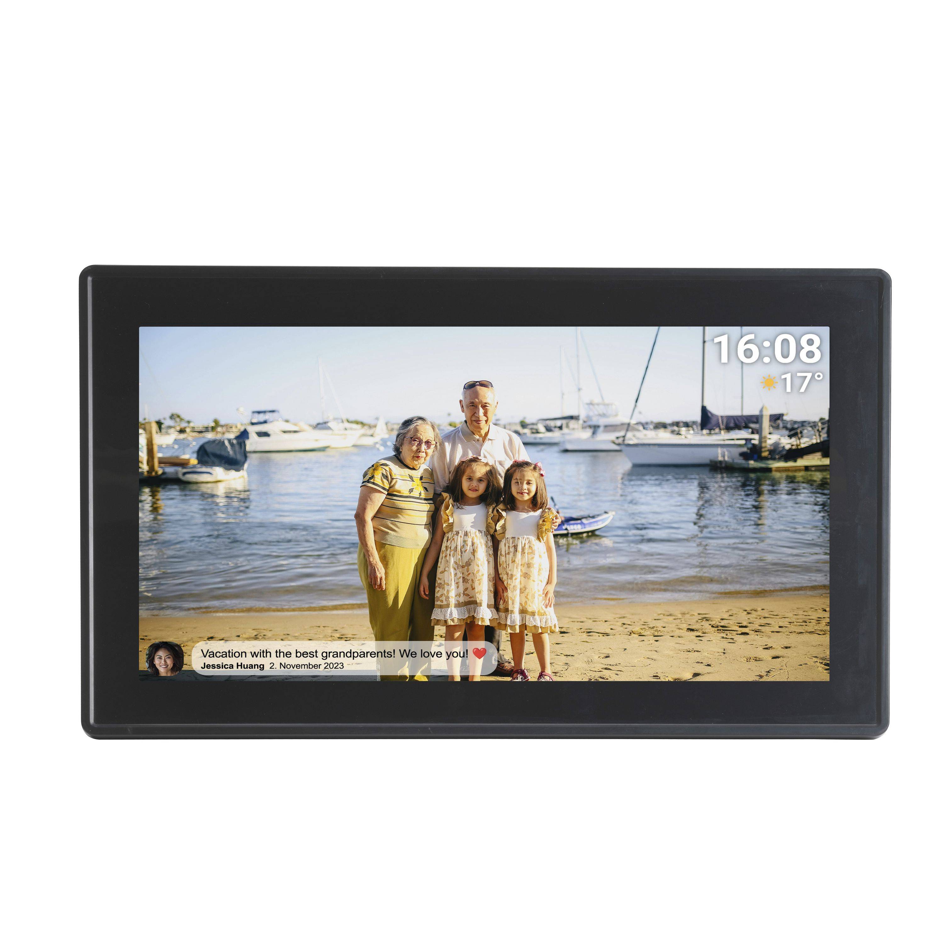Denver PFF-1515B Schwarz - 15,6" Fotorahmen mit IPS-Touchscreen, WLAN, 16 GB Speicher, MicroSD, FRAMEO, Wi-Fi