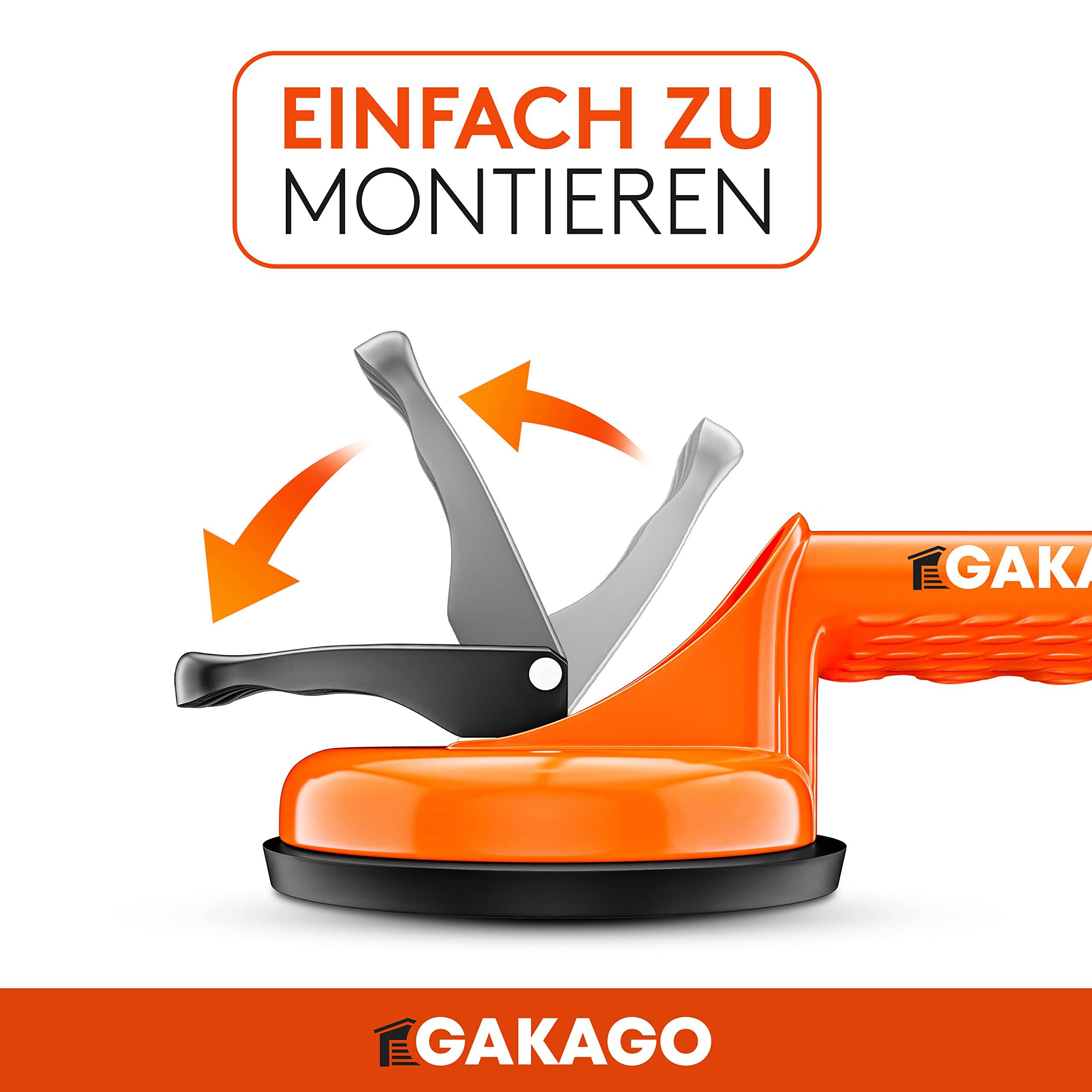 Gakago Saugheber (2er Pack) - Ergonomische & rutschfeste Sauggriffe - 100kg tragfähiger Vakuumheber für den Transport von Fliesen, Laminat, Scheiben