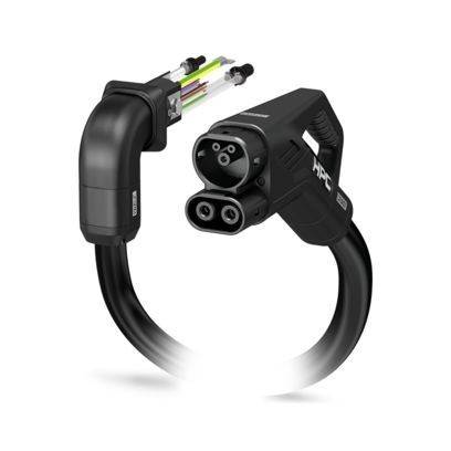 Elektrofahrzeug-Ladekabel mit Stecker und innerer Verdrahtung, das fortschrittliches Design für effiziente Stromübertragung hervorhebt.