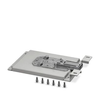 Montageklammer-Baugruppe mit sechs Schrauben zur Geräteinstallation. Aus Metall gefertigt, wirkt robust und ist für verschiedene Passungen verstellbar.