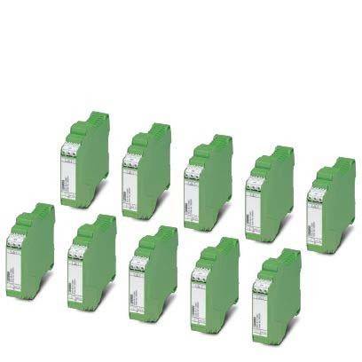 Neun grüne elektronische Komponenten mit Anschlüssen, in drei Reihen angeordnet. Jede Komponente hat eine Beschriftung, die Spezifikationen anzeigt.