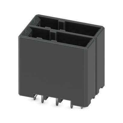 Ein schwarzer rechteckiger elektronischer Stecker mit mehreren Metallstiften, verwendet für Leiterplattenanwendungen.