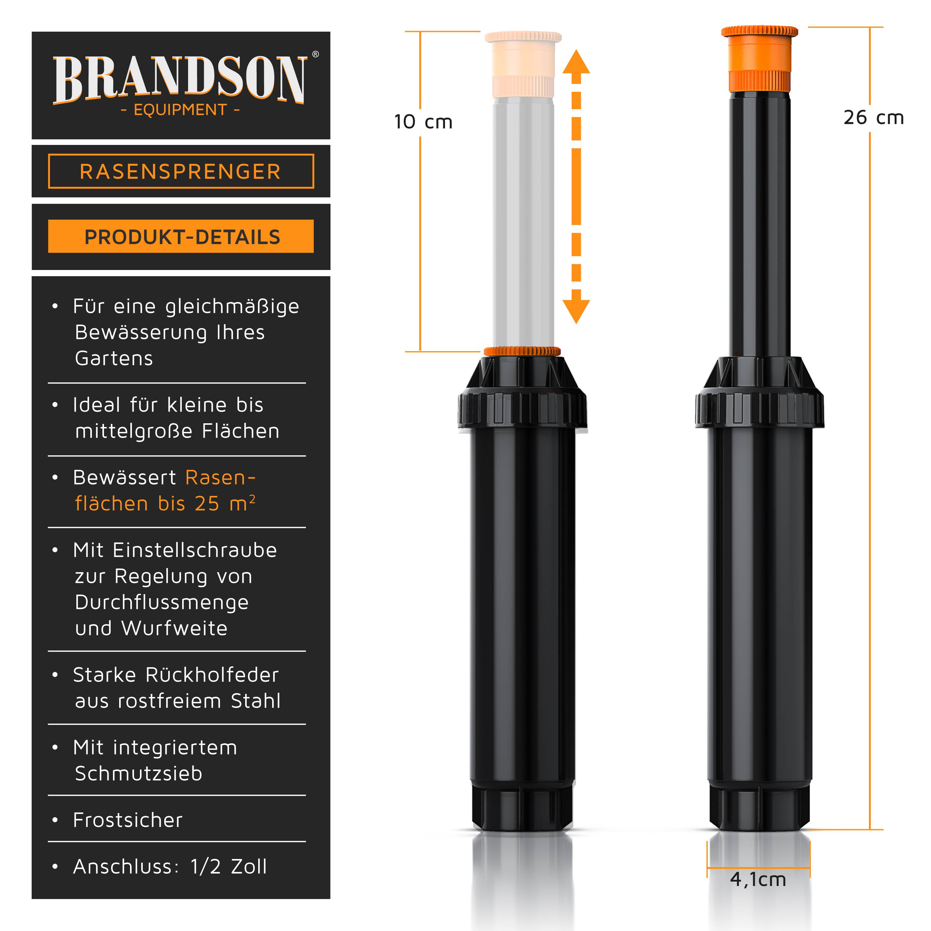 Brandson Versenkregner - Rasensprinkler – Gartensprinkler Bewässerungssystem versenkbar – für Flächen bis 25 m2 – mit Schmutzsieb – frostsi