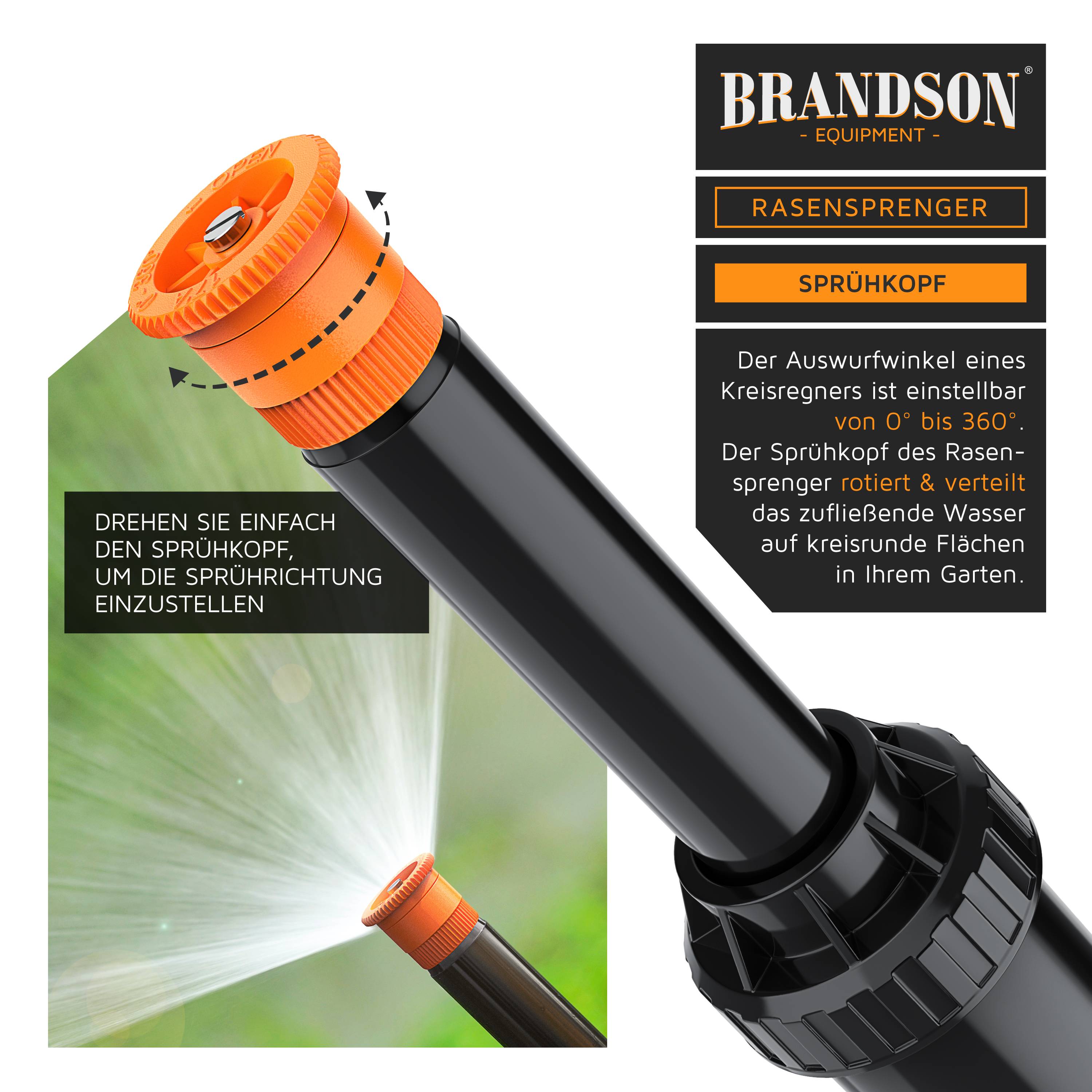 Brandson Versenkregner - Rasensprinkler – Gartensprinkler Bewässerungssystem versenkbar – für Flächen bis 25 m2 – mit Schmutzsieb – frostsi