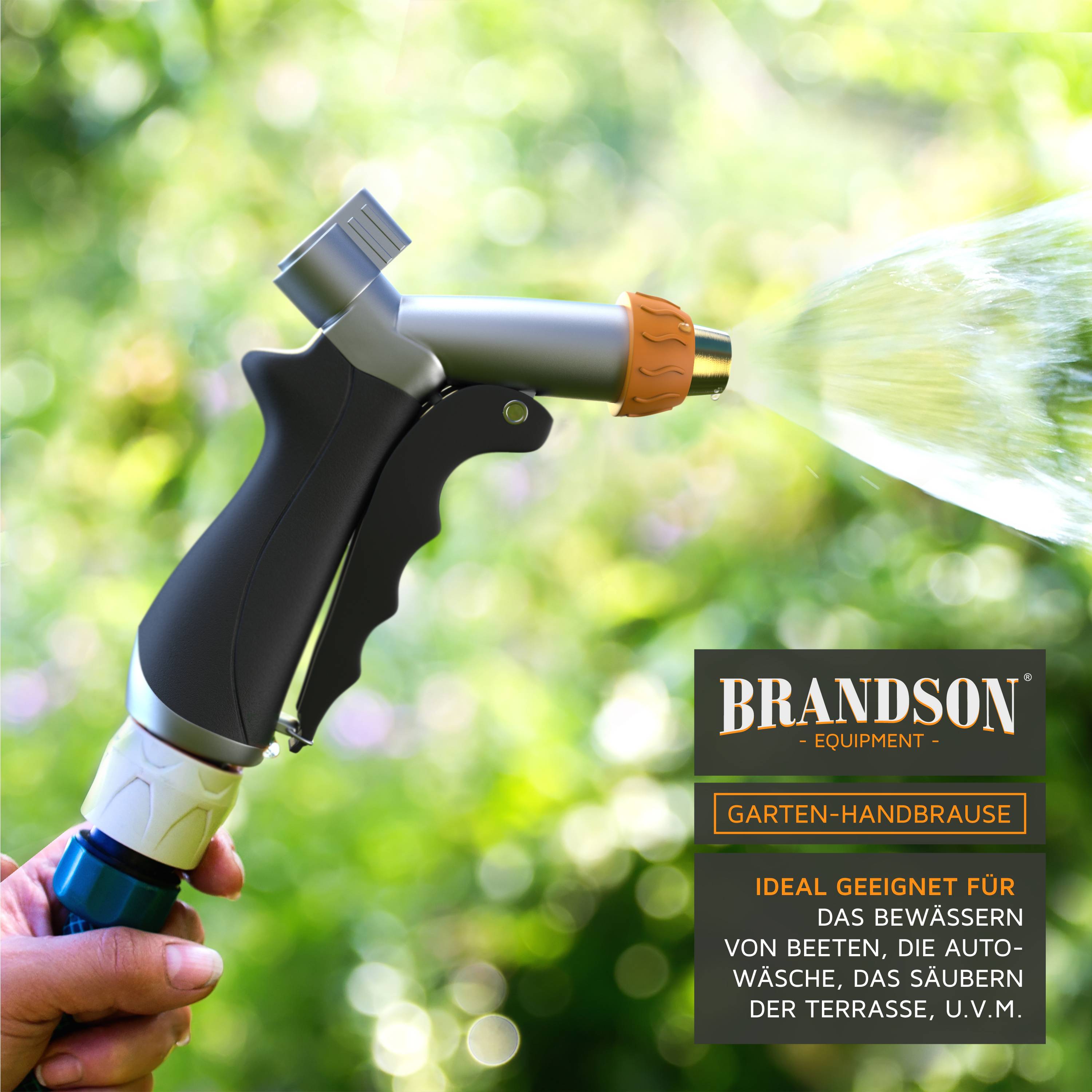 Brandson Garten Handbrause Metall Messing - Gartenbrause - 1/2 Zoll für Gartenschlauch - Pistolengriff mit Halteclip