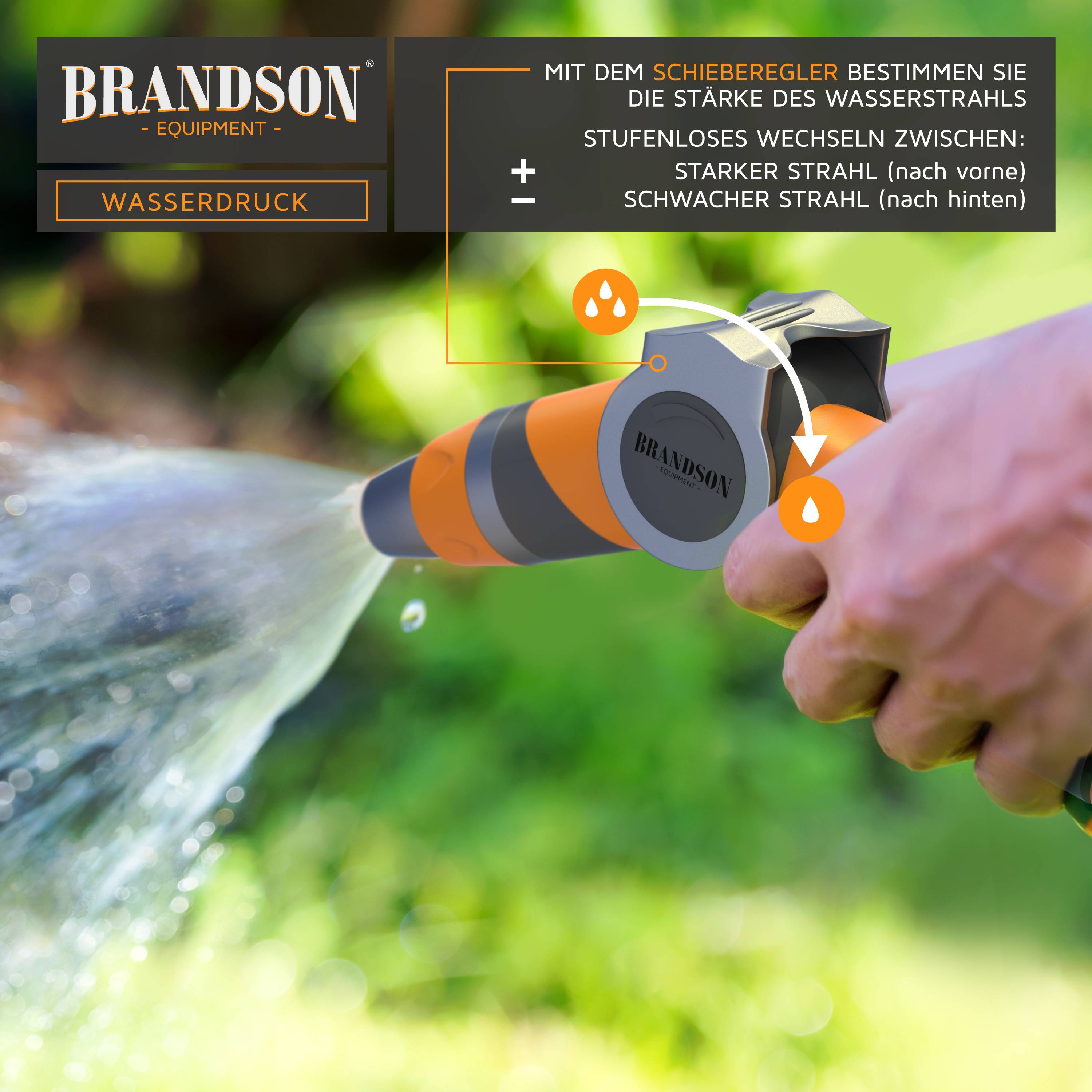 Brandson Gartenbrause, Garten Handbrause für Gartenschlauch, Spritzpistole, robuste Bauweise, Schieberegler, regelbar