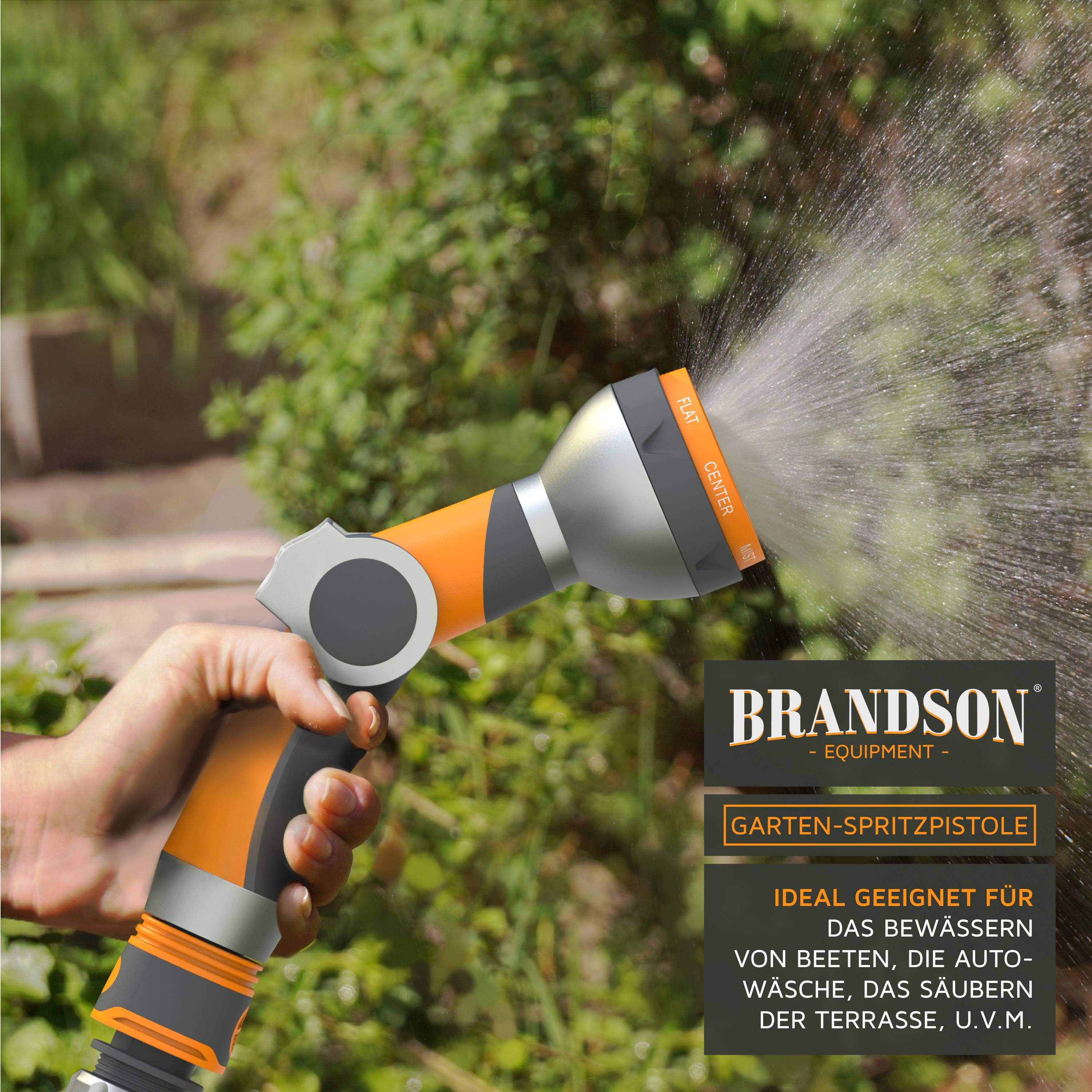 Brandson Gartenbrause 7 Sprühprofile - Garten Handbrause für Gartenschlauch - Pistolengriff mit Halteclip - 1-8 bar