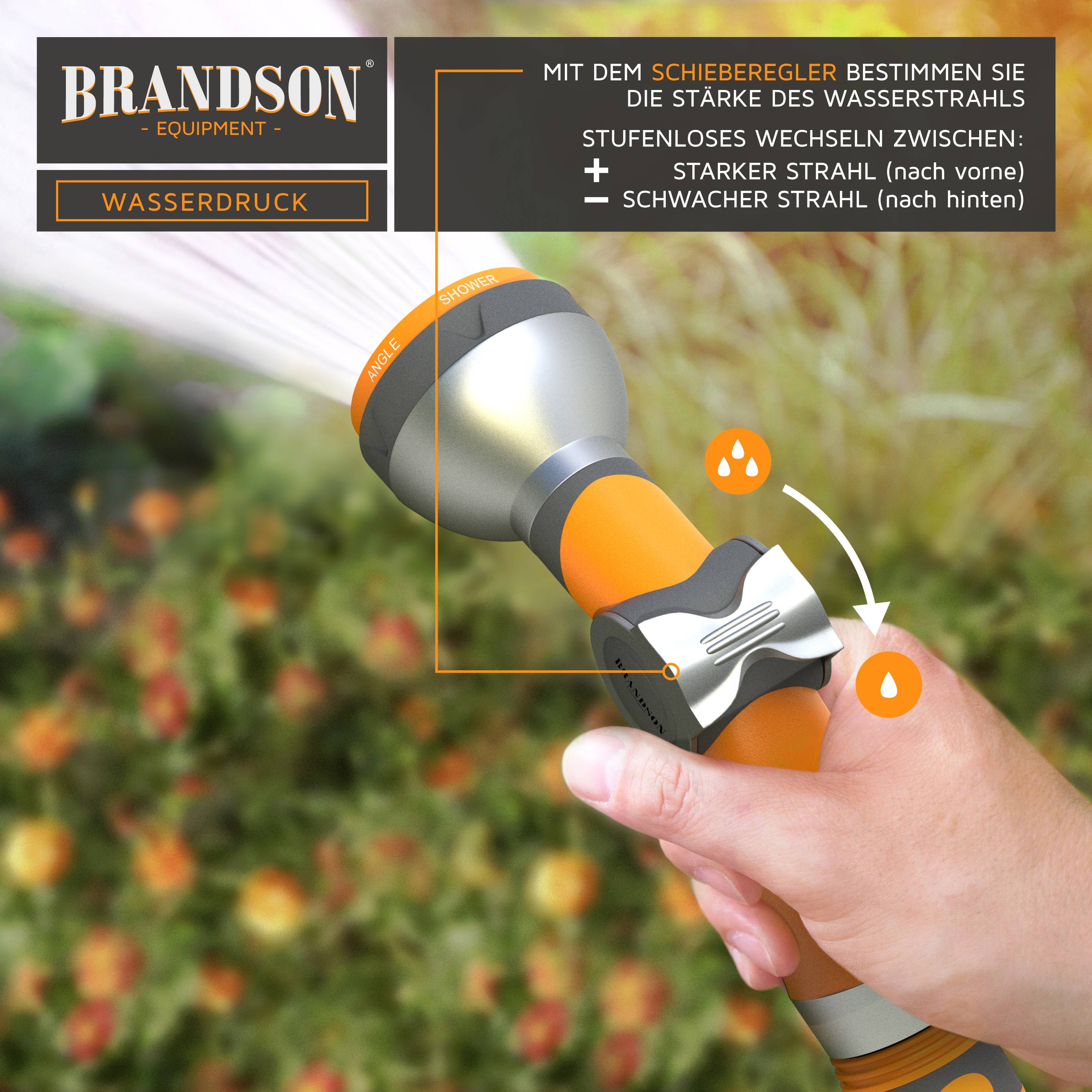 Brandson Gartenbrause 7 Sprühprofile - Garten Handbrause für Gartenschlauch - Pistolengriff mit Halteclip - 1-8 bar