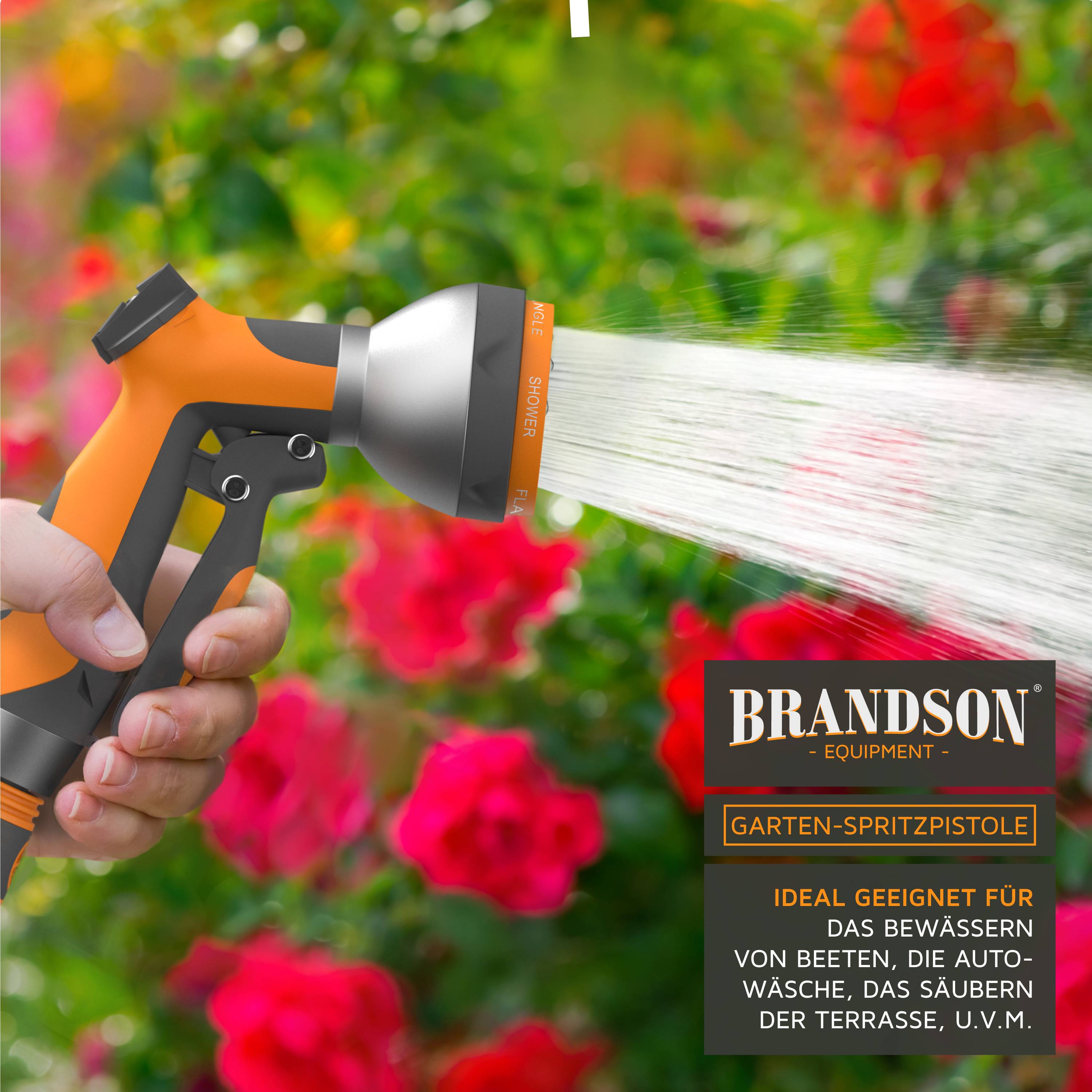 Brandson Garten Handbrause 7 Sprühprofile - Gartenbrause für Gartenschlauch - Spritzpistole Pistolengriff mit Halteclip