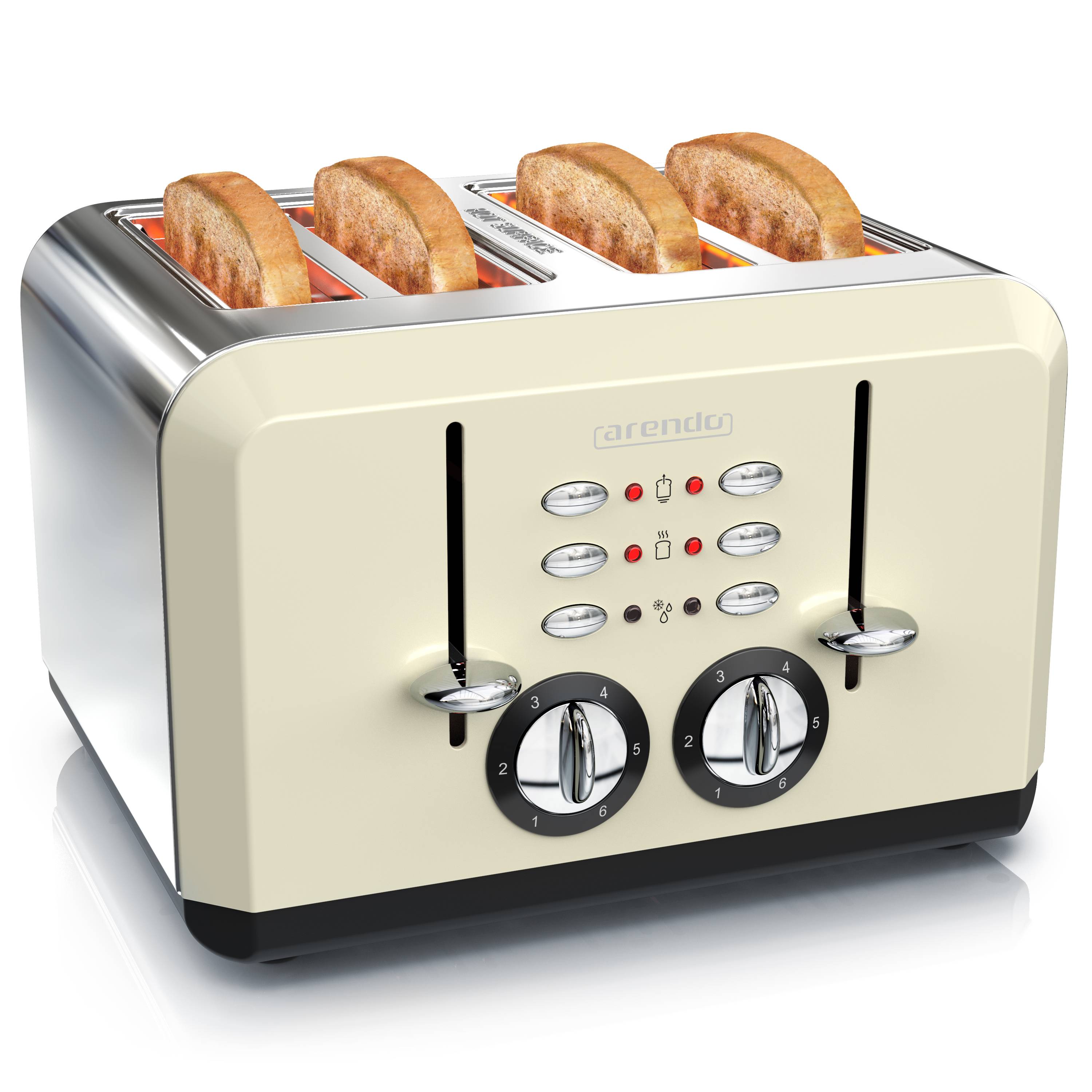 Arendo Toaster für 4 Scheiben, 1630 W, Automatik, Edelstahl, wärmeisoliert, beige, Kunststoff, Abschaltautomatik