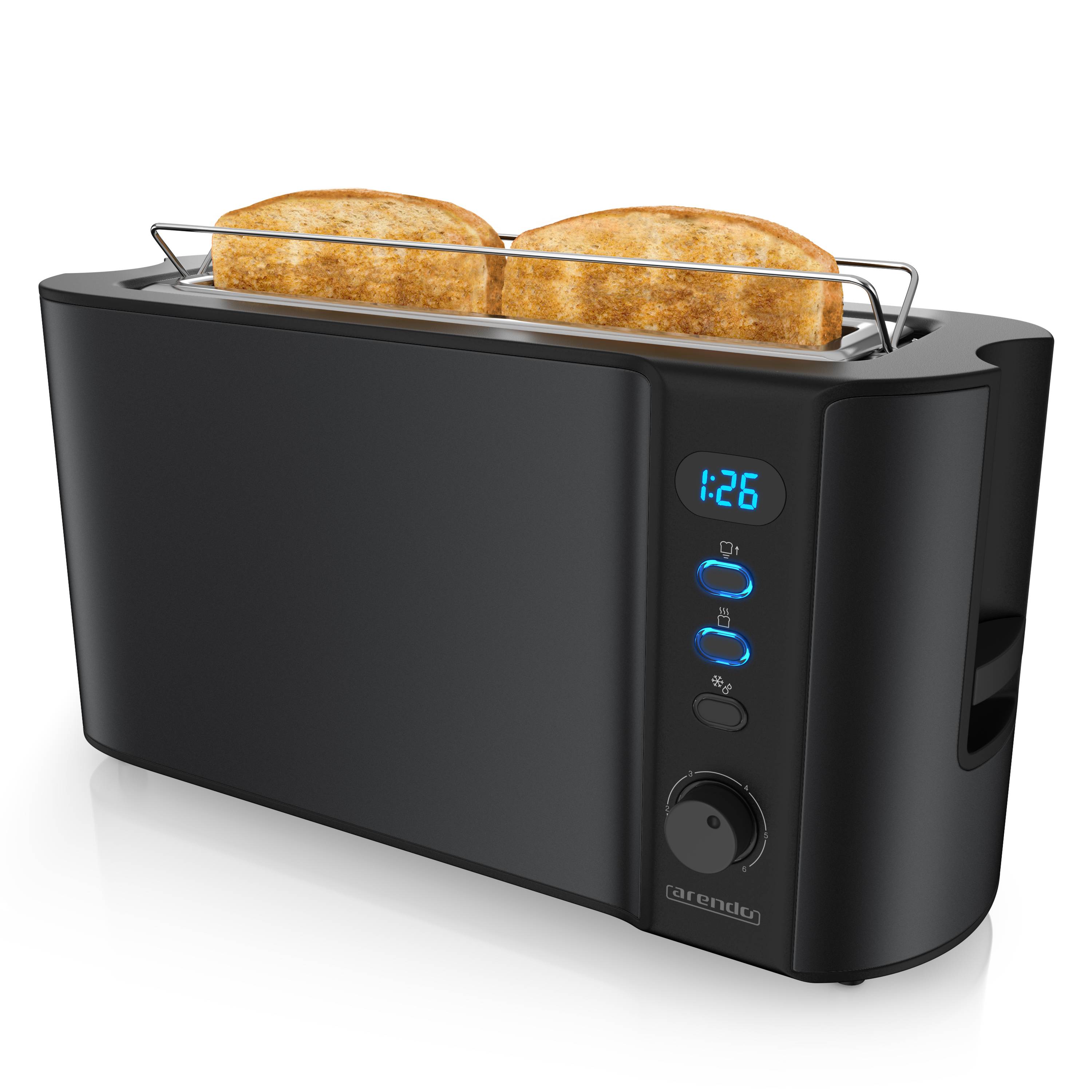 Arendo Automatik 2-Scheiben 1000 W Langschlitz Toaster, Auftaufunktion, wärmeisoliert, schwarz, Edelstahl, Kunststoff