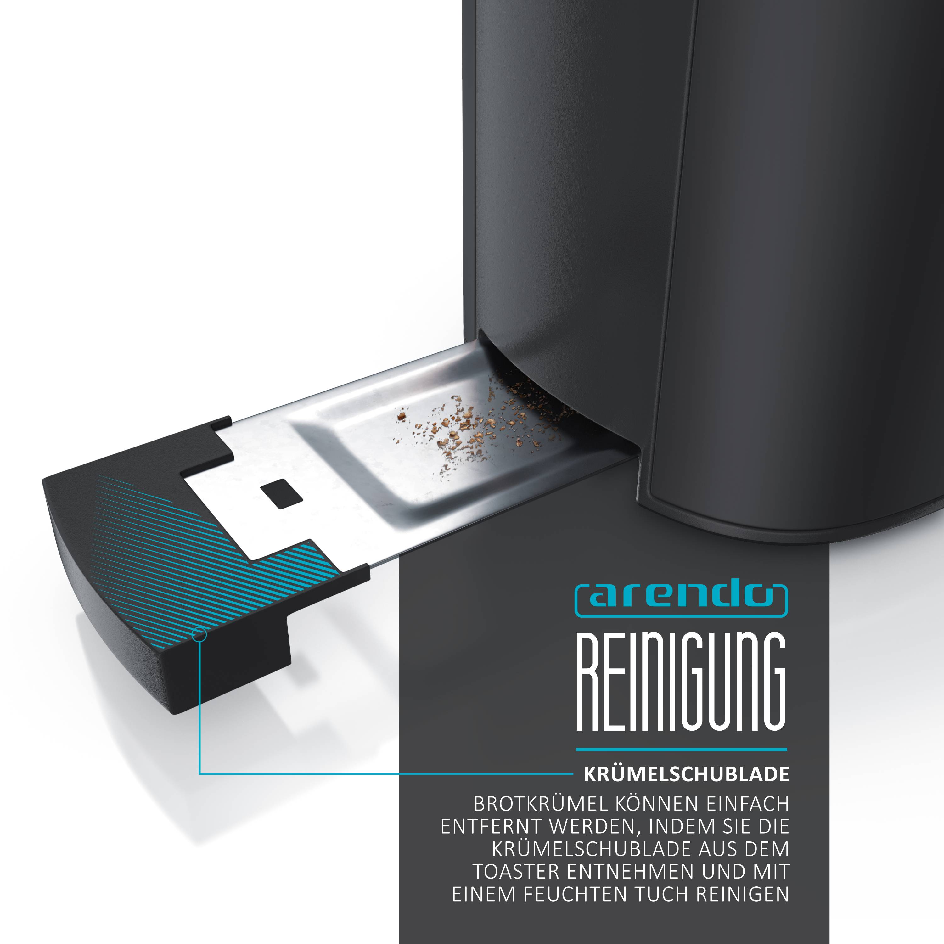 Arendo Automatik 2 Scheiben 1000W Langschlitz Toaster, Auftaufunktion, Wärmeisolierendes Doppelwandgehäuse, Schwarz