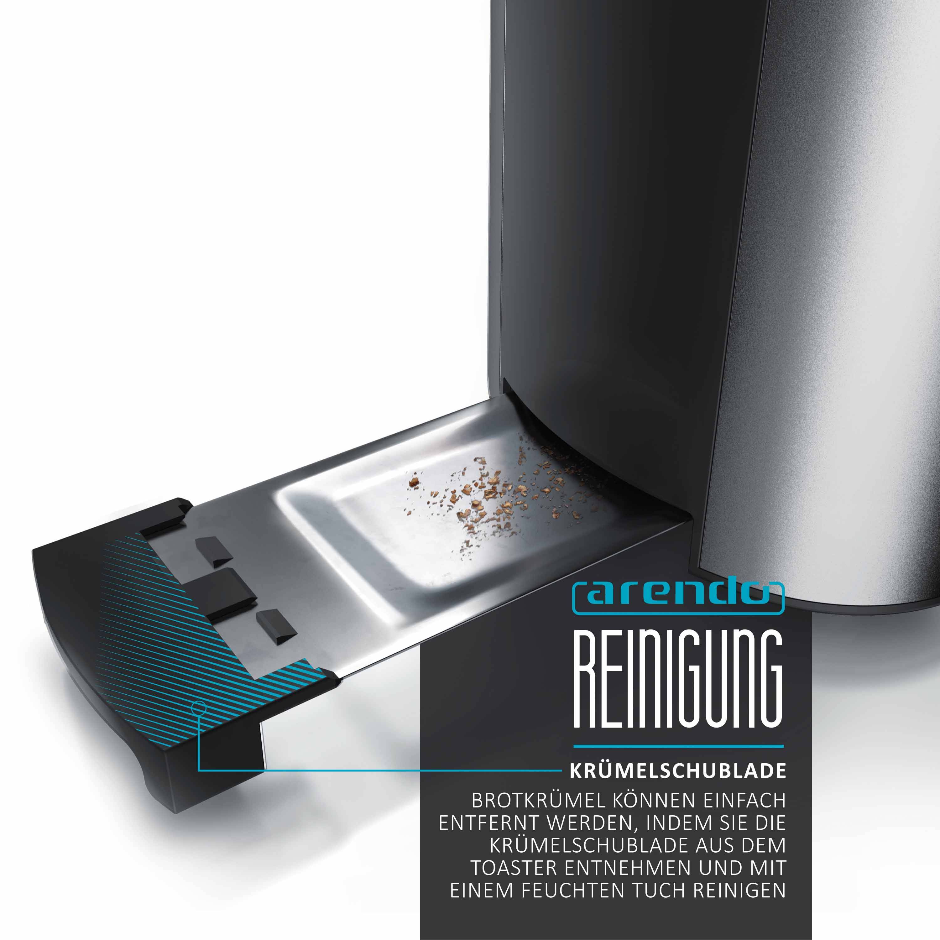 Arendo Toaster für 4 Scheiben Langschlitz, 1500W, mit Display, Doppelwandgehäuse wärmeisolierend, Brötchenaufsatz