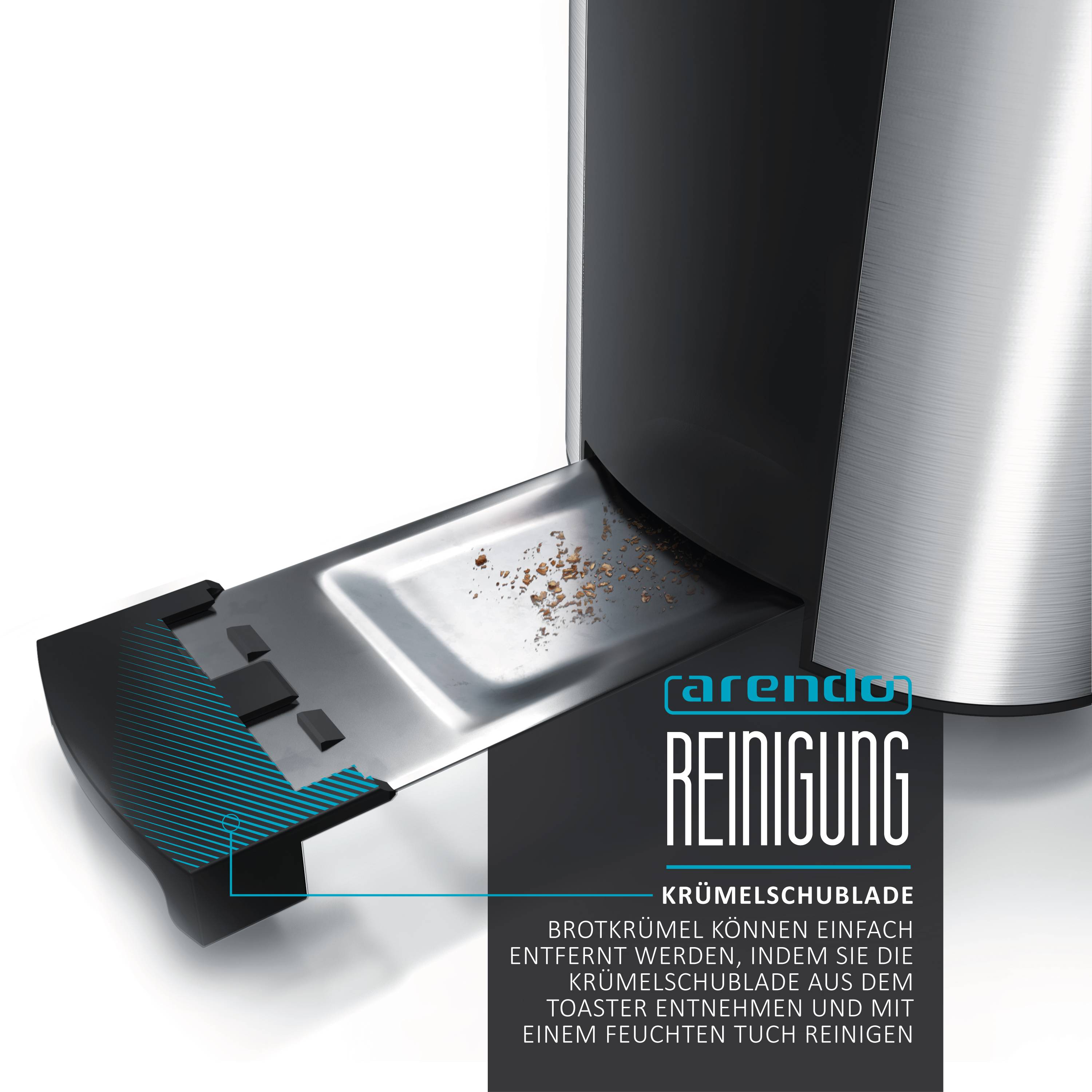 Arendo Toaster für 4 Scheiben, 1500W, Langschlitz, Wärmeisoliert, Brötchenaufsatz, Display, silber/schwarz