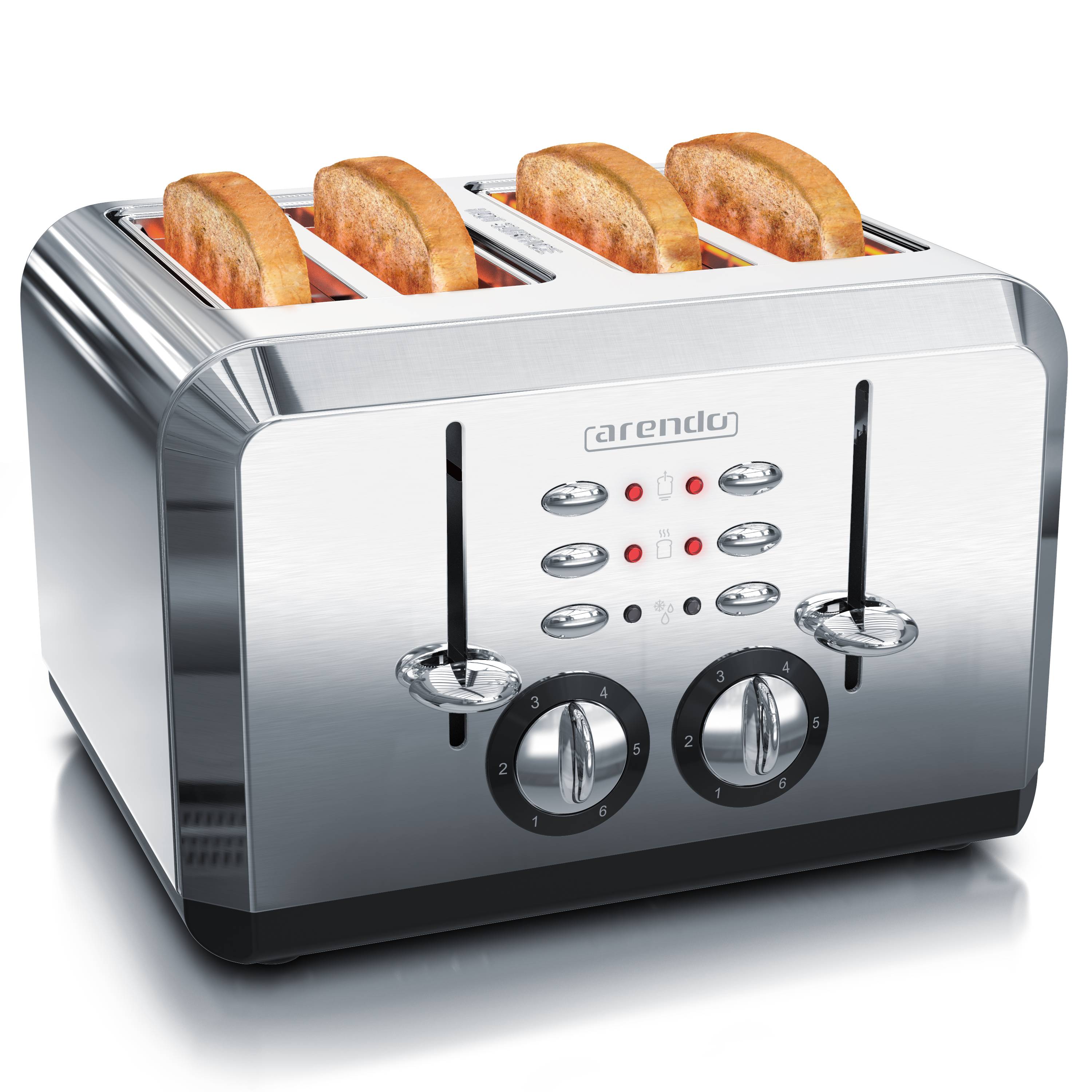 Arendo Toaster für 4 Scheiben, 1630 W, Automatik, Edelstahl, wärmeisoliert, silber, Kunststoff, Abschaltautomatik