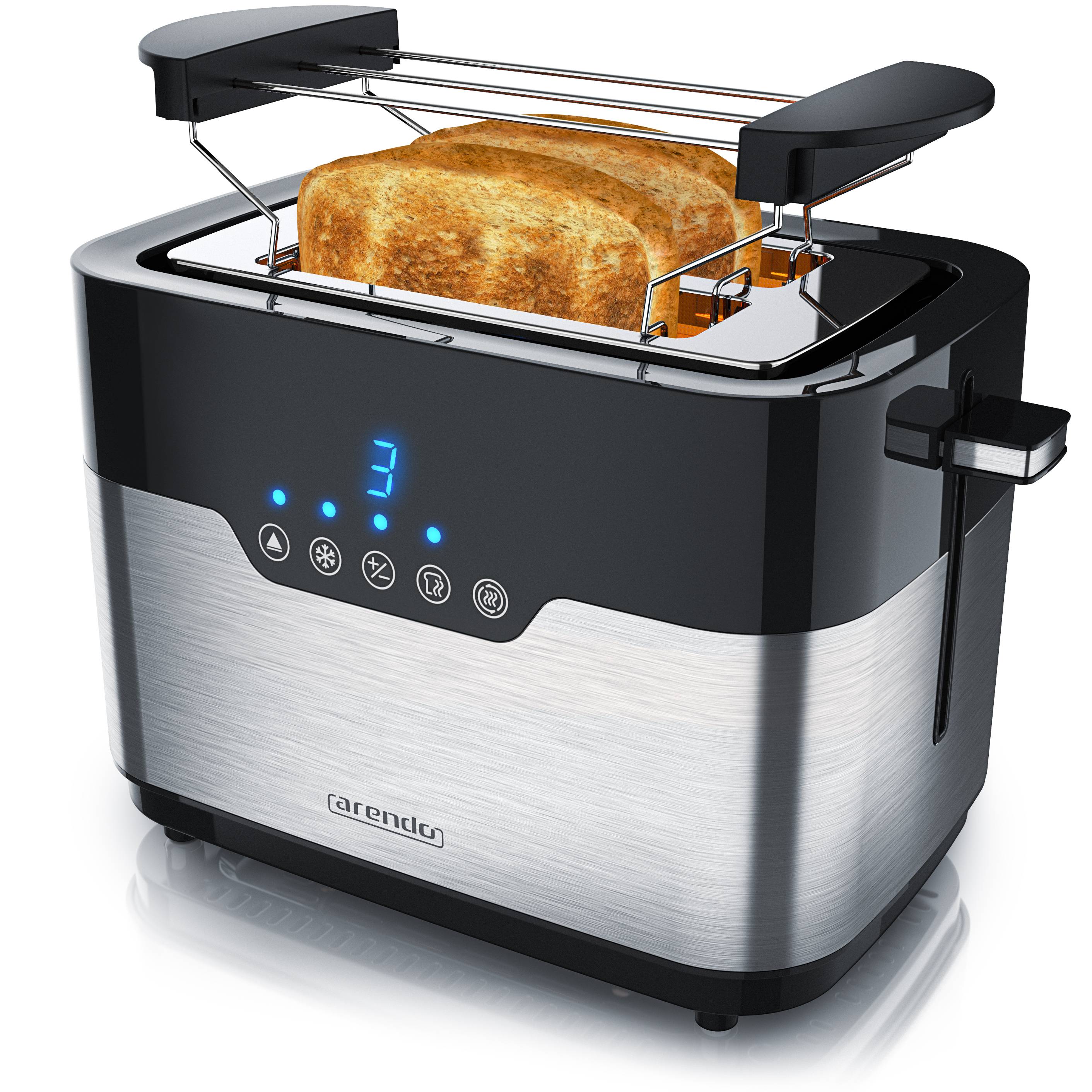 Arendo 2-Scheiben Toaster MORGEN Edelstahl, 920 Watt, mit extra breiten Schlitzen, Touchpanel mit LED-Anzeige