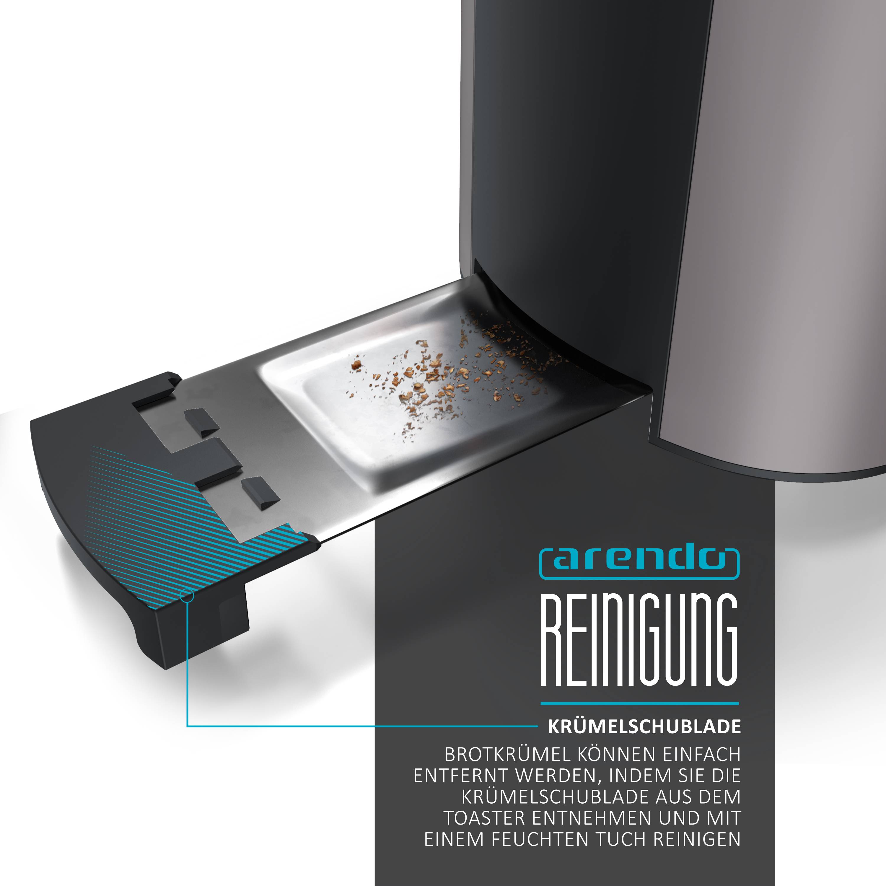 Arendo 1000 Watt Automatik Langschlitz Toaster, Display mit Restzeitanzeige, Auftaufunktion, Grau/Silber