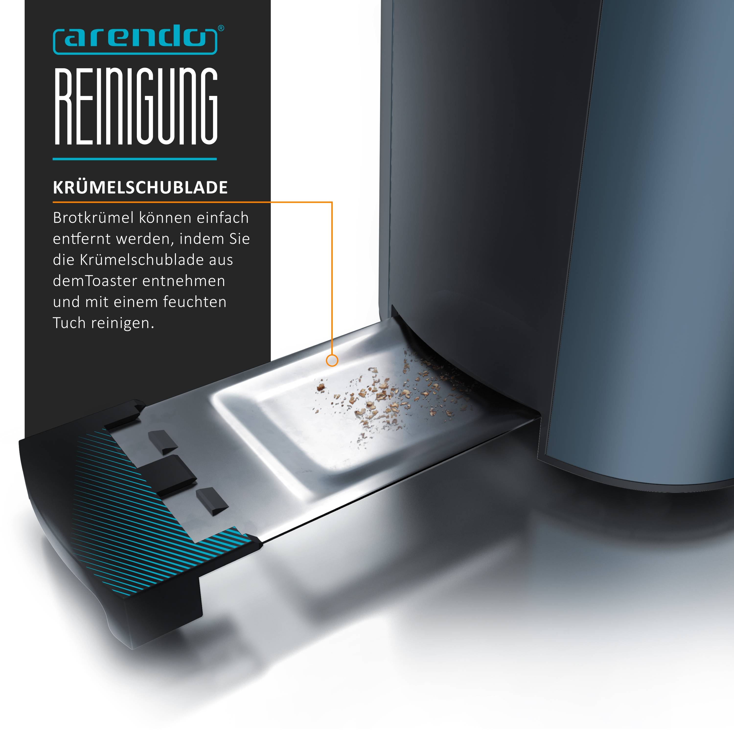 Arendo 4-Scheiben-Toaster mit Restzeitanzeige, Langschlitz-Toaster, Auftaufunktion, 6 Stufen, Blau