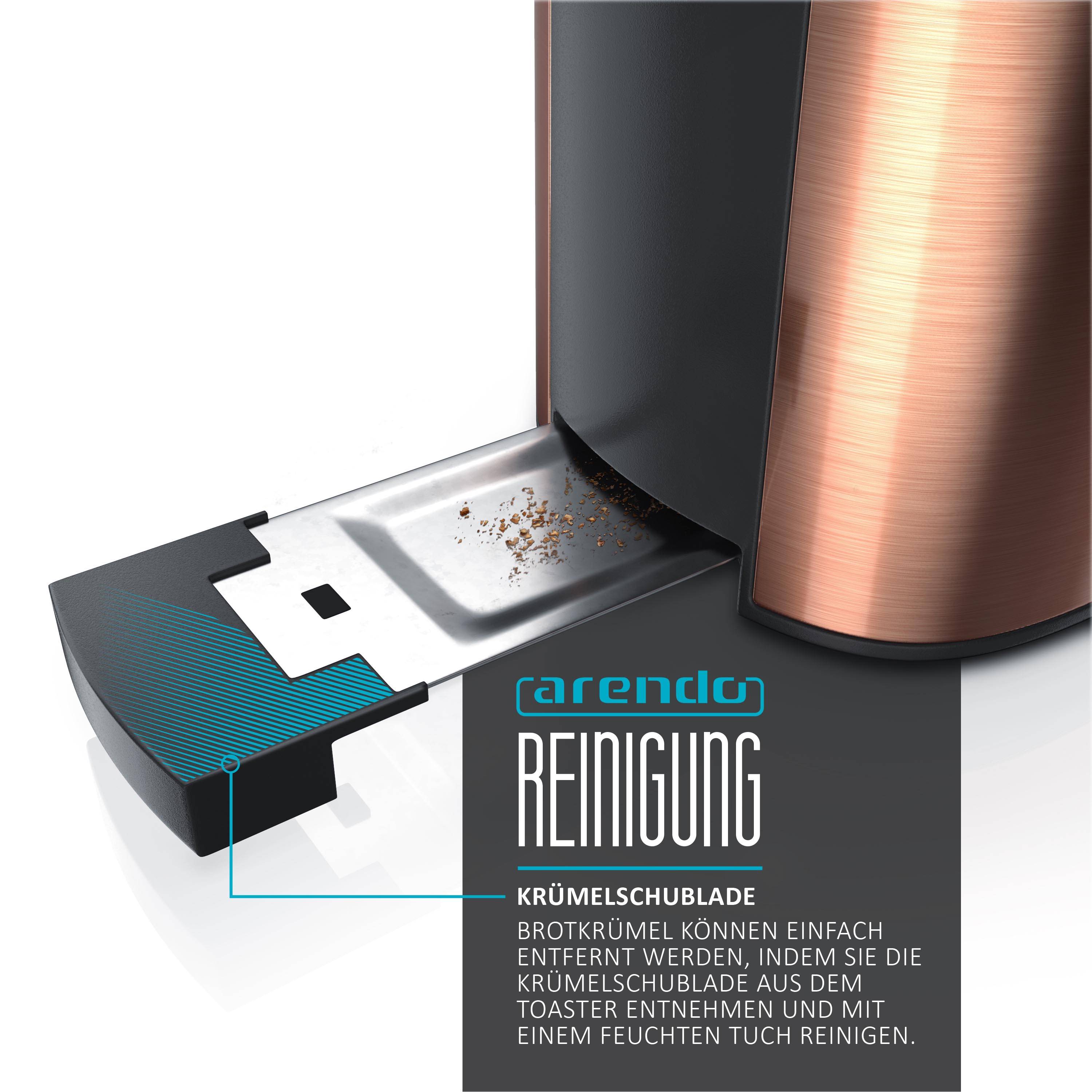 Arendo Toaster Langschlitz für 2 Scheiben, 1000 W, Brötchenaufsatz, Wärmeisoliert, Display, Kupfer
