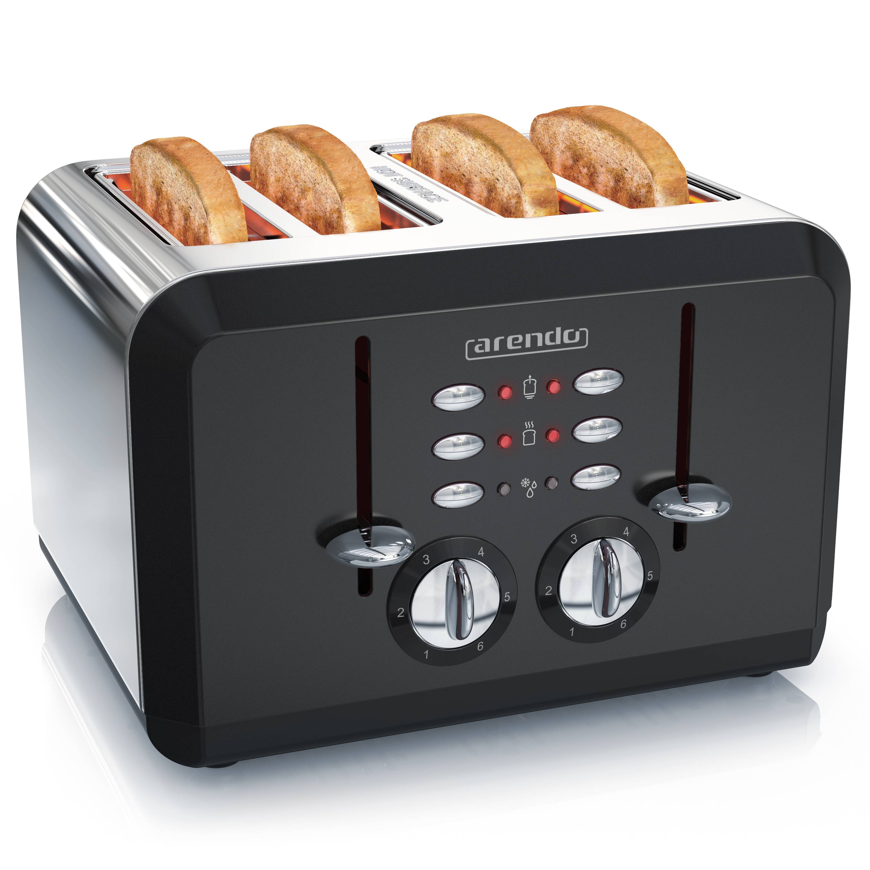 Arendo Automatik Toaster 4-Scheiben in Edelstahl, bis zu vier Sandwich und Toast-Scheiben, Bräunungsgrad 1-6, 1630 W