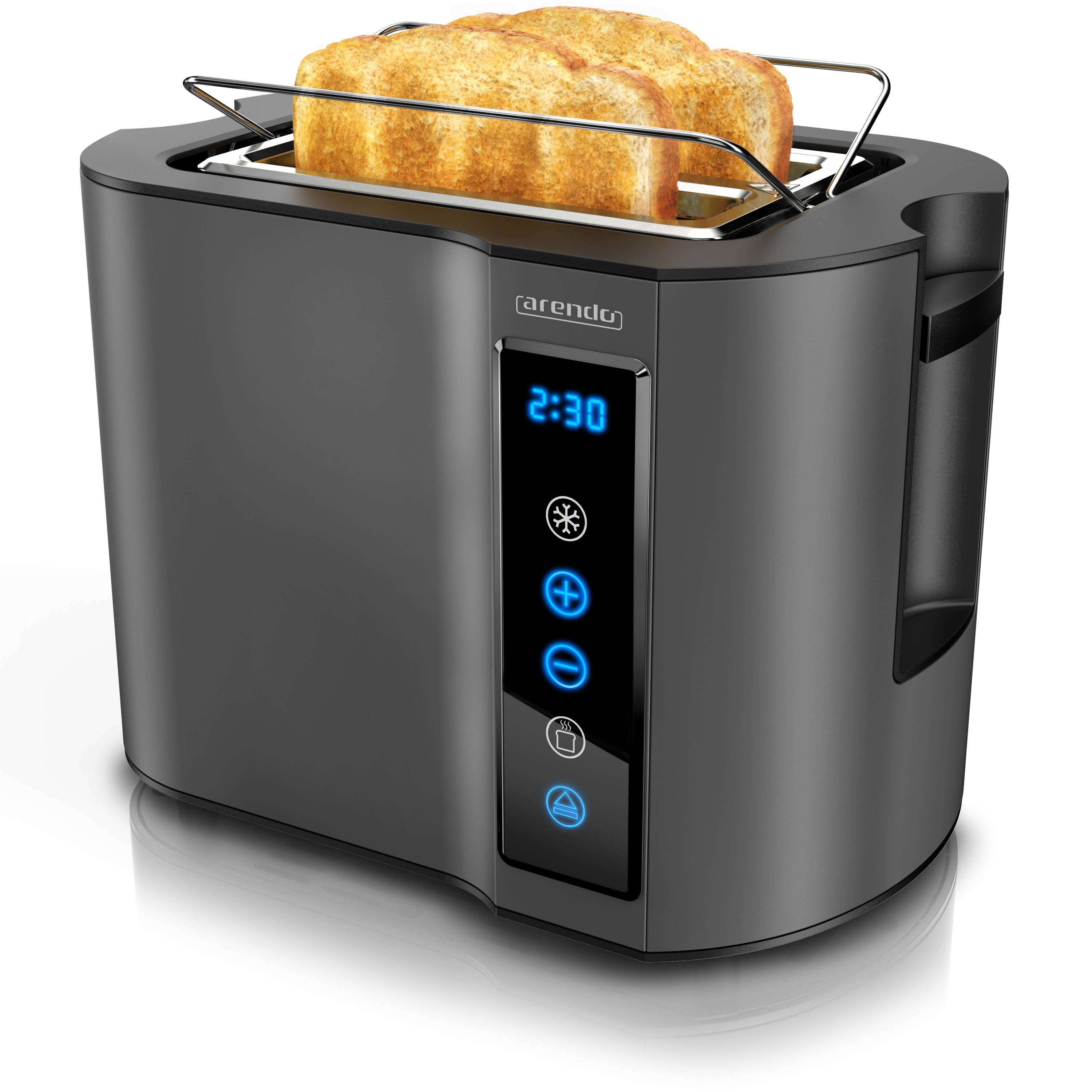 Arendo Toaster Kurzschlitz, Brötchenaufsatz, wärmeisoliertes Gehäuse, Display, Touch, 800 W, Edelstahl, Kunststoff