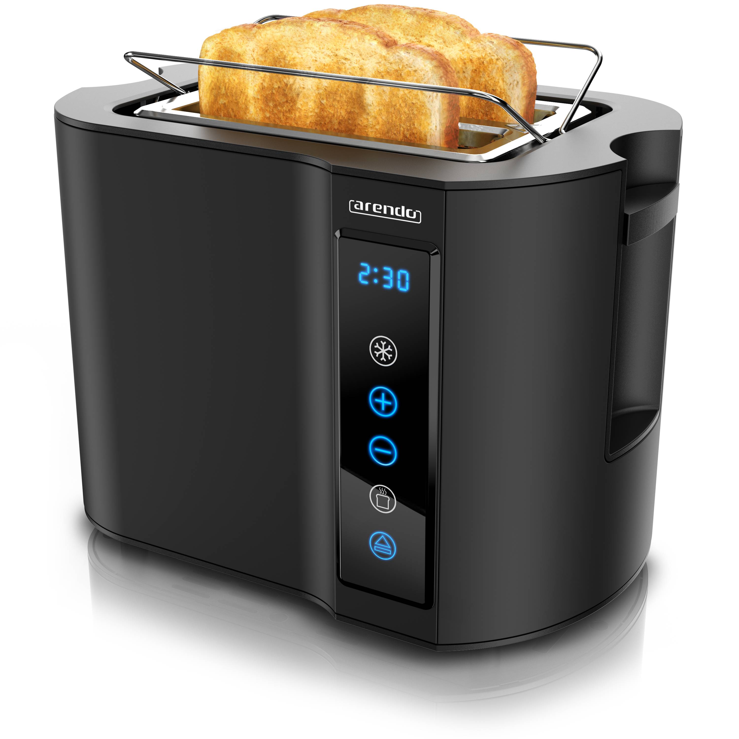 Arendo Toaster Kurzschlitz, Brötchenaufsatz, wärmeisoliertes Gehäuse, Display, Touch, 800 W, Edelstahl, Kunststoff