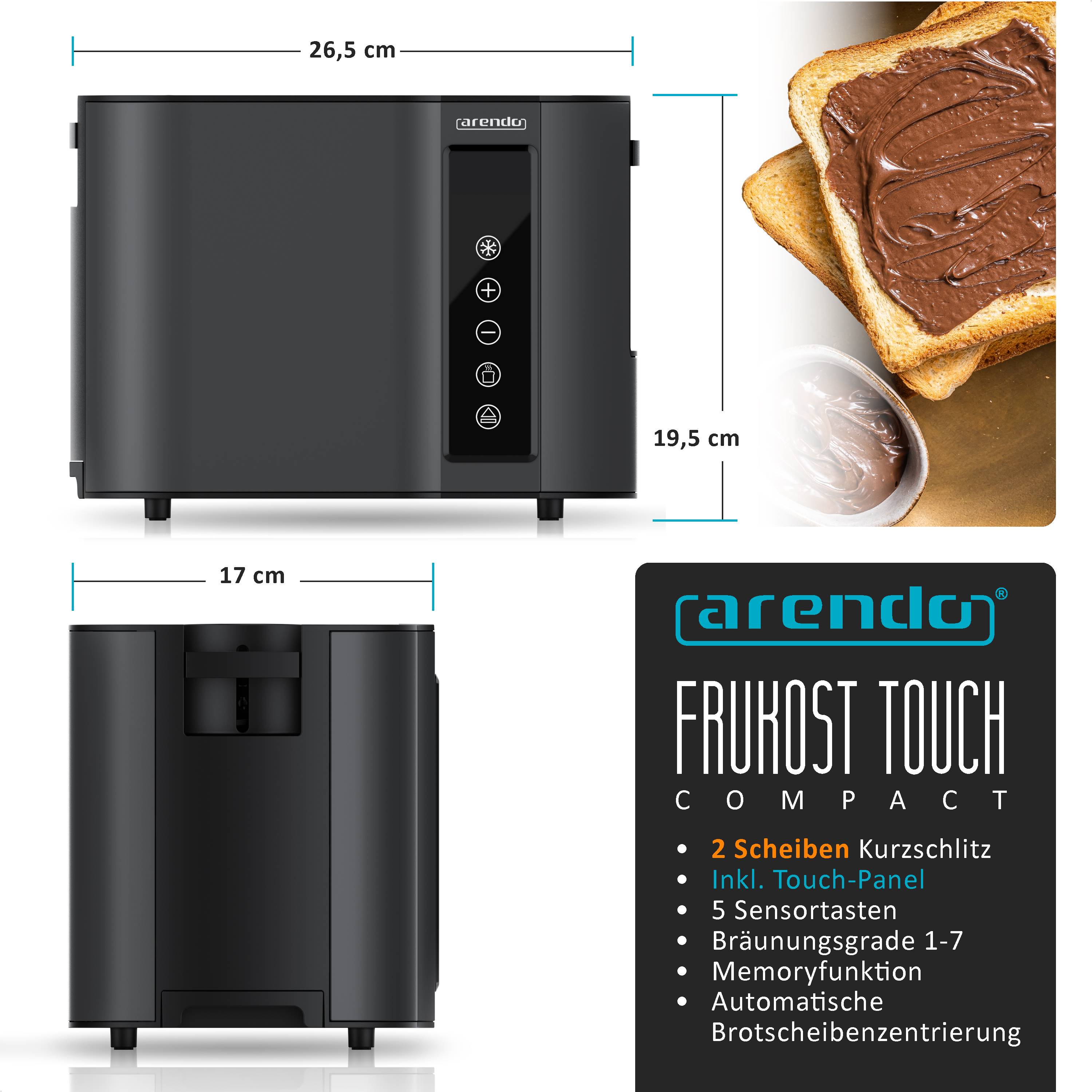 Arendo Toaster Kurzschlitz, Brötchenaufsatz, wärmeisoliertes Gehäuse, Display, Touch, 800 W, Edelstahl, Kunststoff