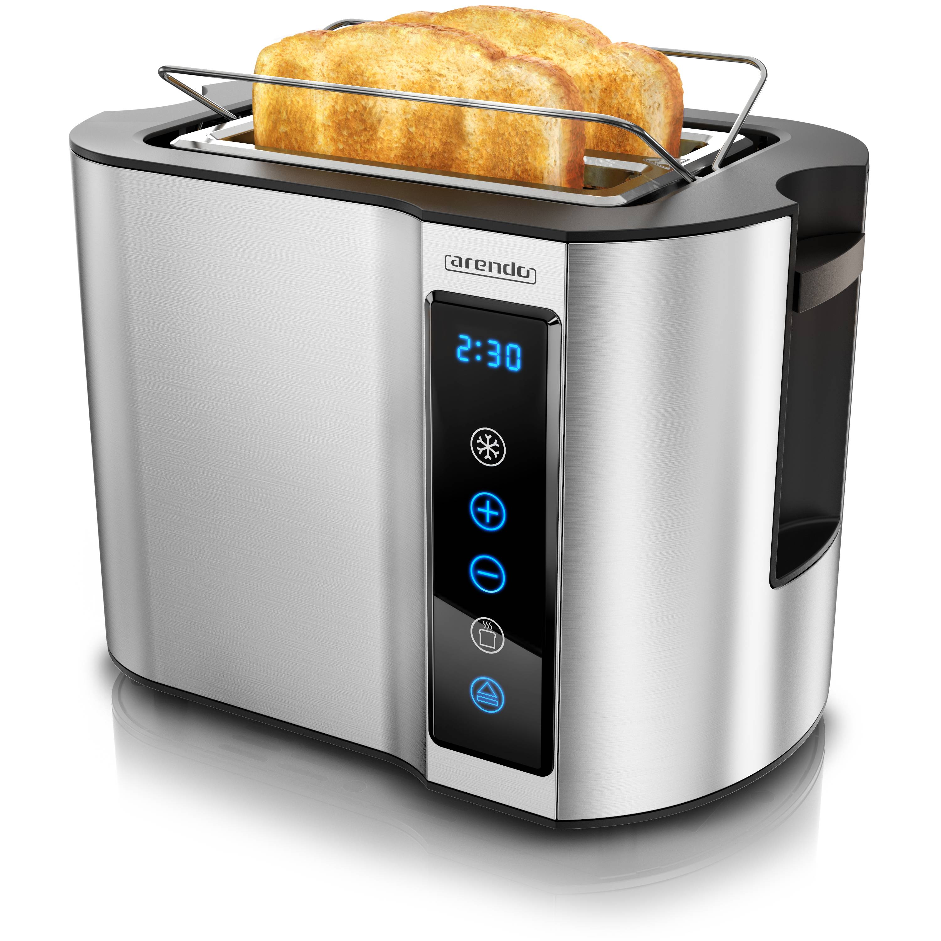 Arendo Toaster 2-Scheiben Edelstahl Touchpanel, 800 W, Doppelwandgehäuse, Integrierter Brötchenaufsatz, 7 Bräunungsgrade
