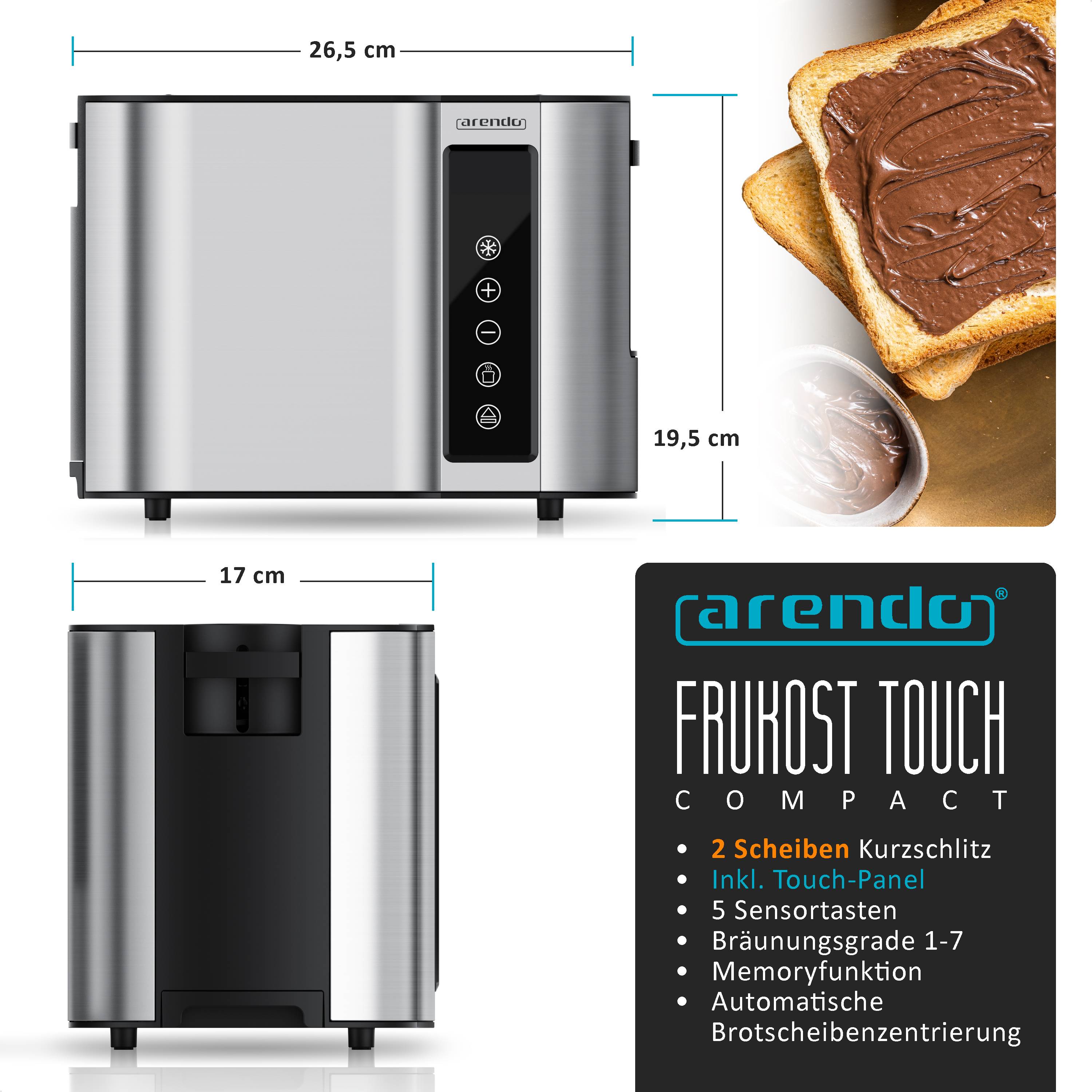 Arendo Toaster 2-Scheiben Edelstahl Touchpanel, 800 W, Doppelwandgehäuse, Integrierter Brötchenaufsatz, 7 Bräunungsgrade