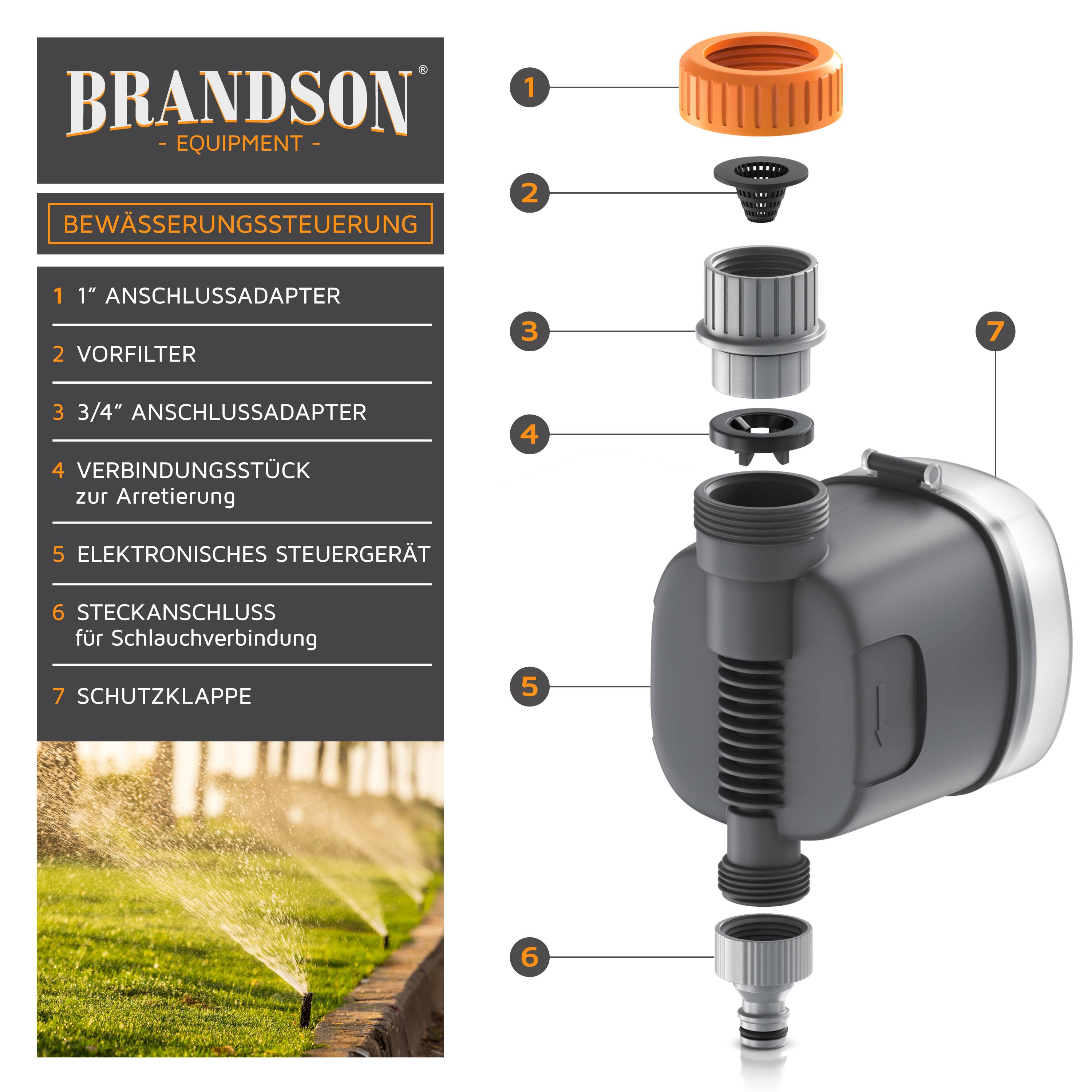 Brandson Bewässerungssteuerung, Bewässerungsuhr, Wasserzeitschaltuhr, Bewässerungssystem, Kunststoff, manueller Modus