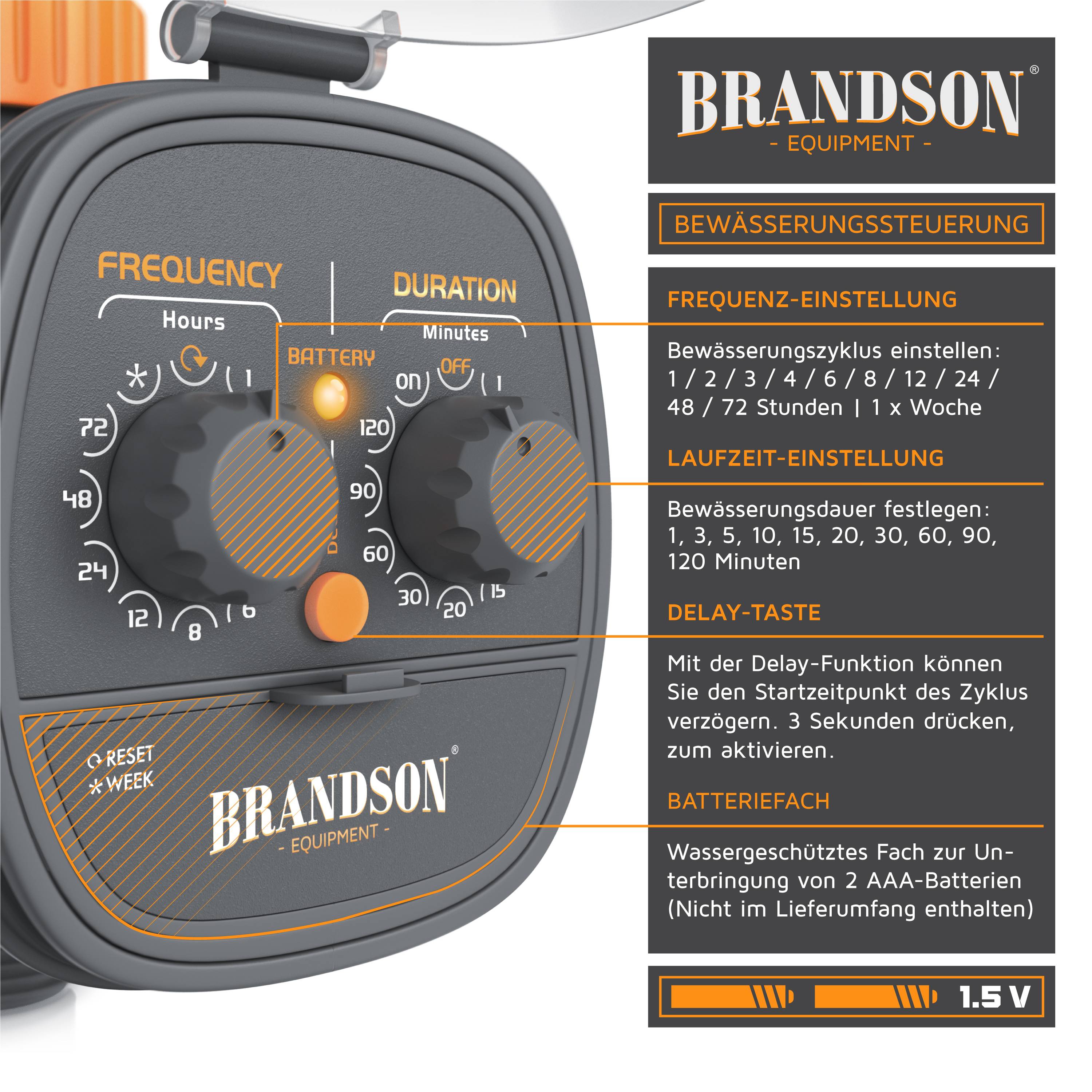 Brandson Bewässerungssteuerung, Bewässerungsuhr, Wasserzeitschaltuhr, Bewässerungssystem, Kunststoff, manueller Modus