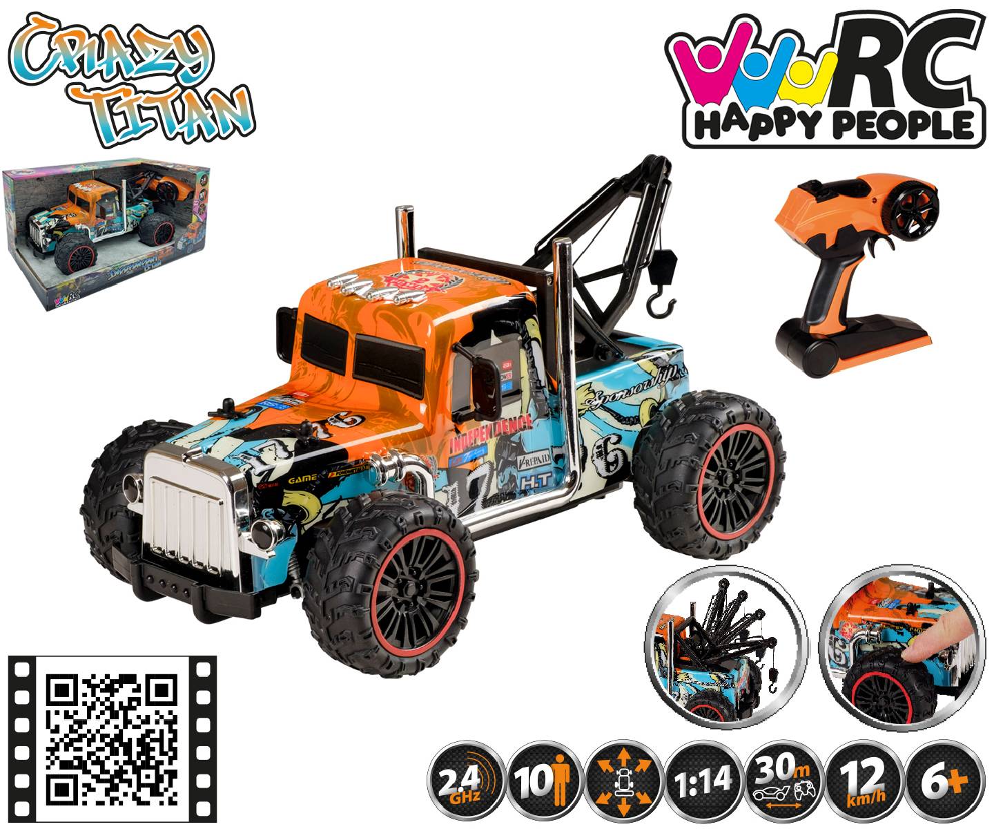 Happy People - Ferngesteuertes Auto - RC Independent Titan (1:14, 33cm) Spielzeugauto Abschlepper