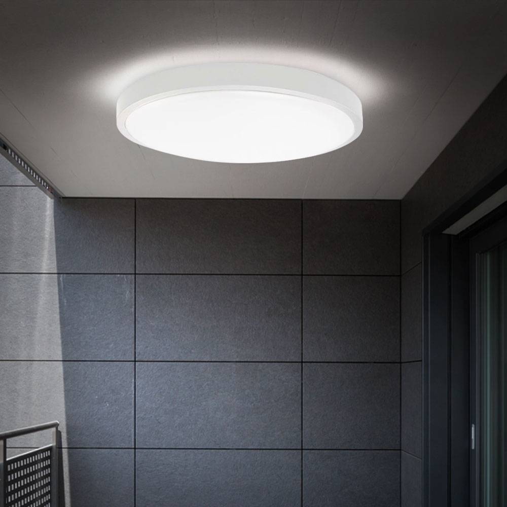 Deckenlampe Badezimmerleuchte Wohnzimmerlampe Deckenleuchte Flurlampe rund, Kunststoff weiß IP44, 1x LED 18W 1830Lm 3000K warmweiß, D 25 cm