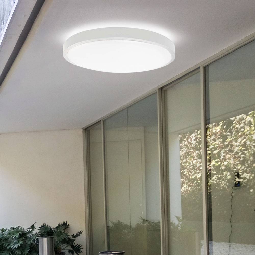 Deckenlampe Badezimmerleuchte Wohnzimmerlampe Deckenleuchte Flurlampe rund, Kunststoff weiß IP44, 1x LED 18W 1830Lm 3000K warmweiß, D 25 cm