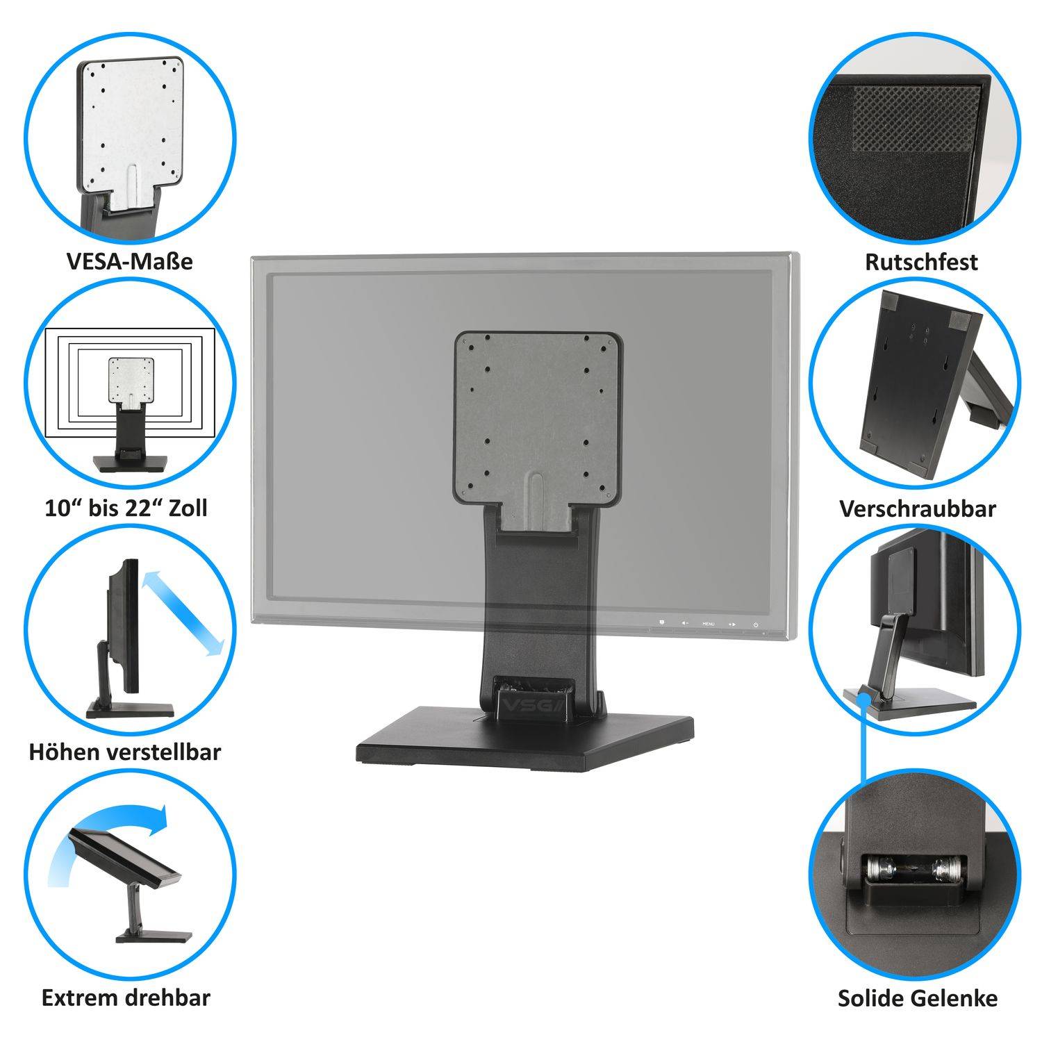 VSG24 Standfeste Halterung SUPREME | Touchscreens POS oder PC Monitore VSG-92001