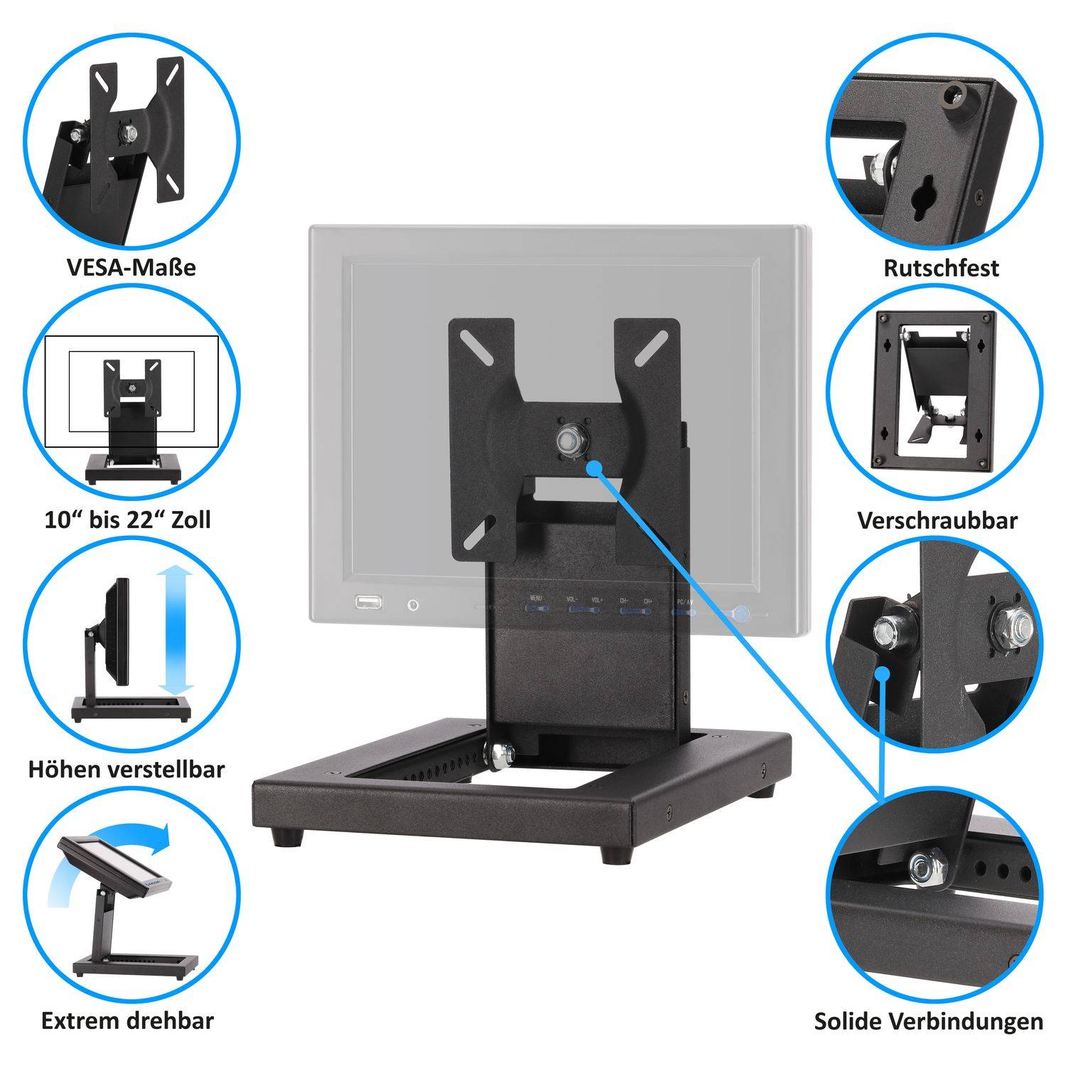 VSG24 Standfeste Halterung EXTREME | Vollmetall Touchscreens POS oder PC Monitore VSG-92003
