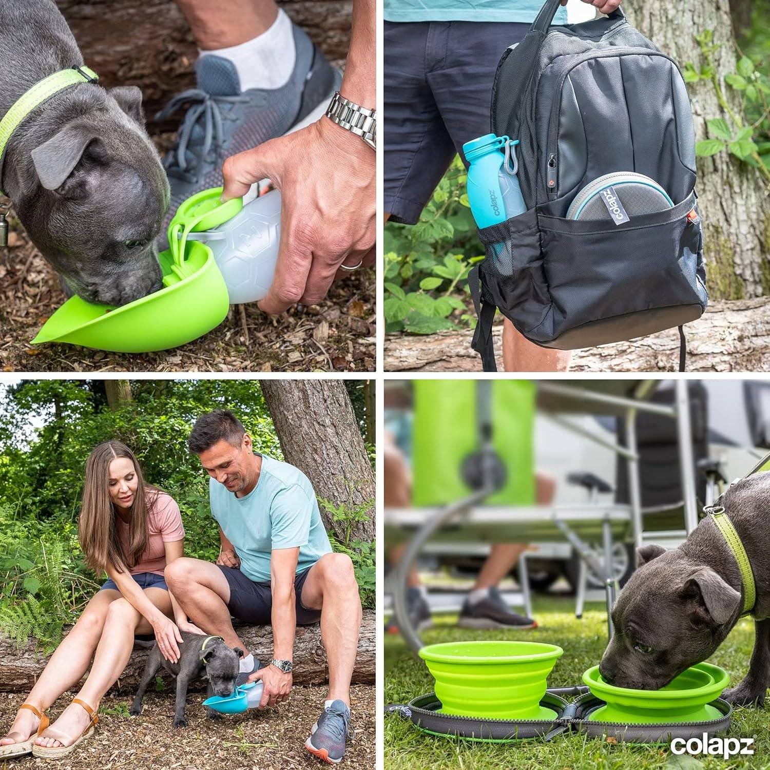 Reiseset - Zwei faltbare Hundenäpfe mit Hunde Wasserflasche für unterwegs – Reisezubehör für Haustiere und Welpen - Grau