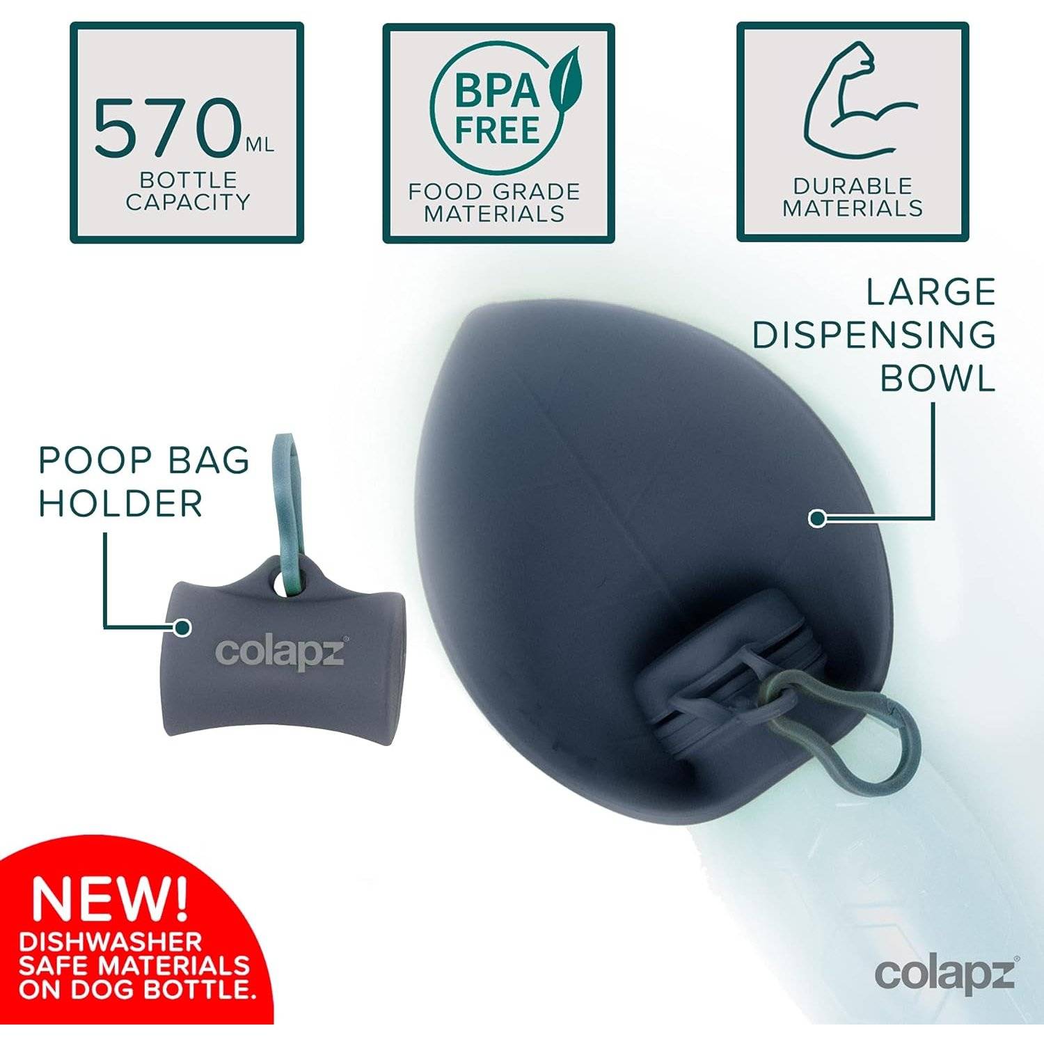 Colapz Wasserflasche und Futter Set für Hunde - 570ml - Colapz Grau