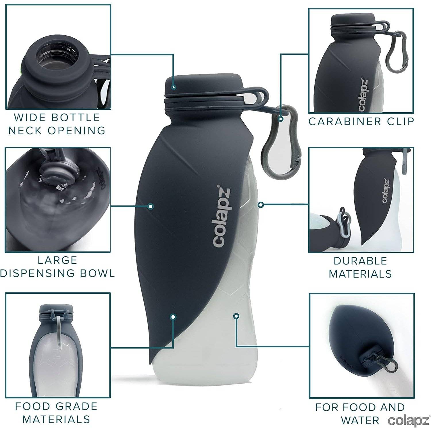 Colapz Wasserflasche und Futter Set für Hunde - 570ml - Colapz Grau