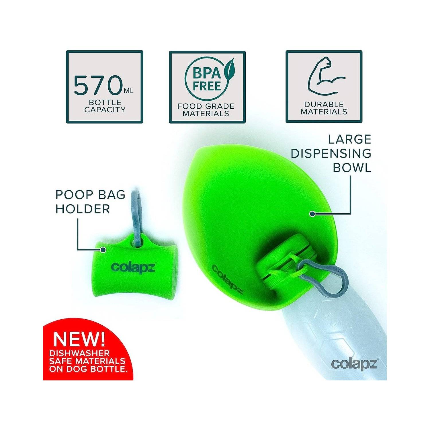 Colapz Wasserflasche und Futter Set für Hunde - 570ml - Colapz Grün