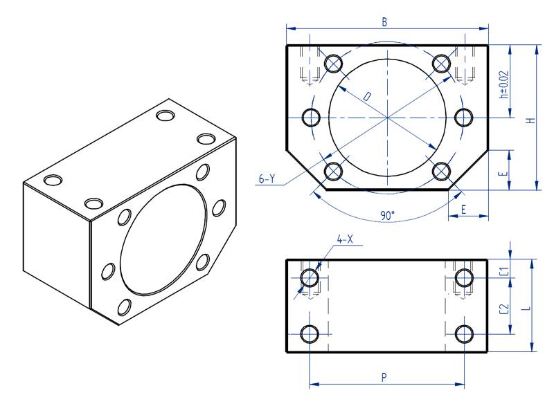Spindelmuttergehäuse DSG1605 für Kugelumlaufspindel SFU1605/SFU1610 - Durchmesser D: 28mm - Material: Aluminium