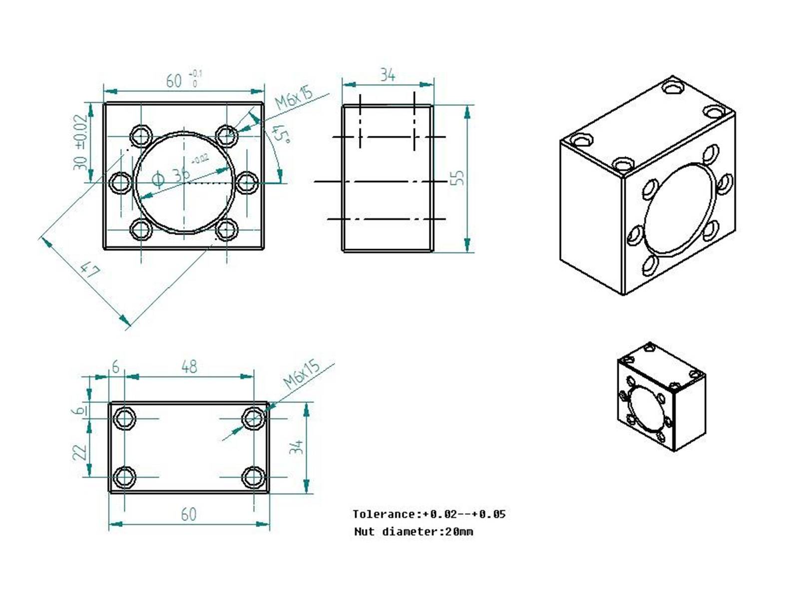 Spindelmuttergehäuse HSFU2005 für Kugelumlaufspindel SFU2005