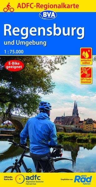 ADFC-Regionalkarte Regensburg und Umgebung, 1:75.000, mit Tagestourenvorschlägen, reiß- und wetterfest, E-Bike-geeignet, GPS-Tracks Download