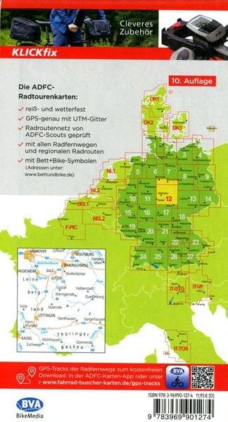 ADFC-Radtourenkarte 12 Harz /Leinetal 1:150.000, reiß- und wetterfest, E-Bike ge