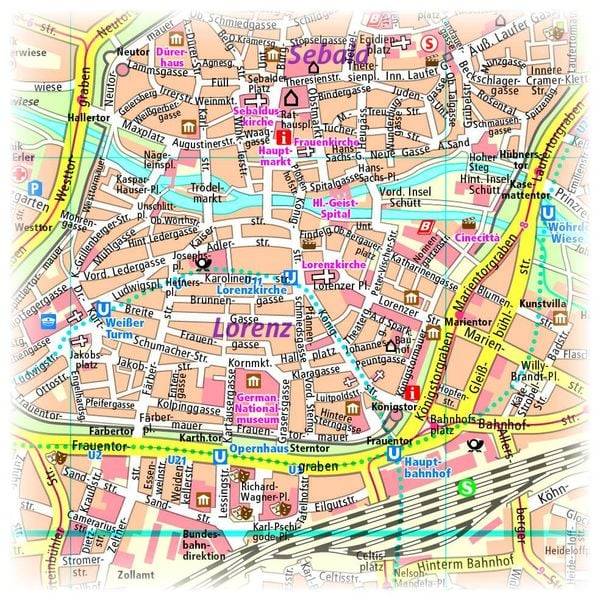 Nürnberg. Innenstadtplan 1:16 000