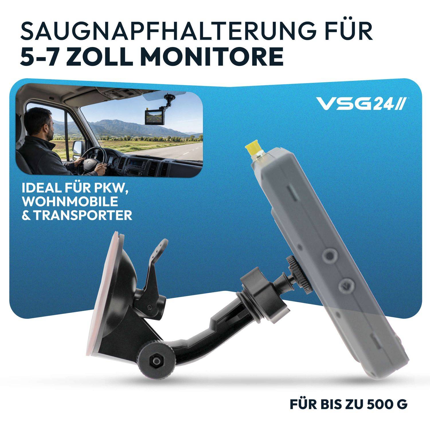 VSG24 Flexible Halterung für Rückfahrmonitore mit Saugnapf