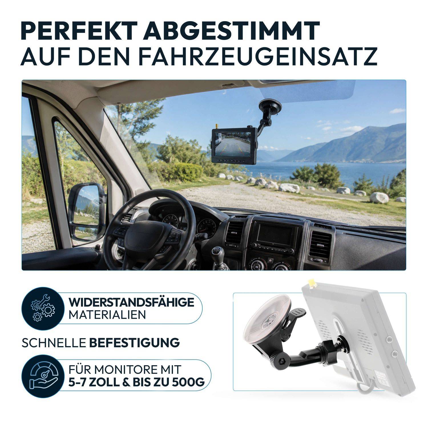 VSG24 Flexible Halterung für Rückfahrmonitore mit Saugnapf