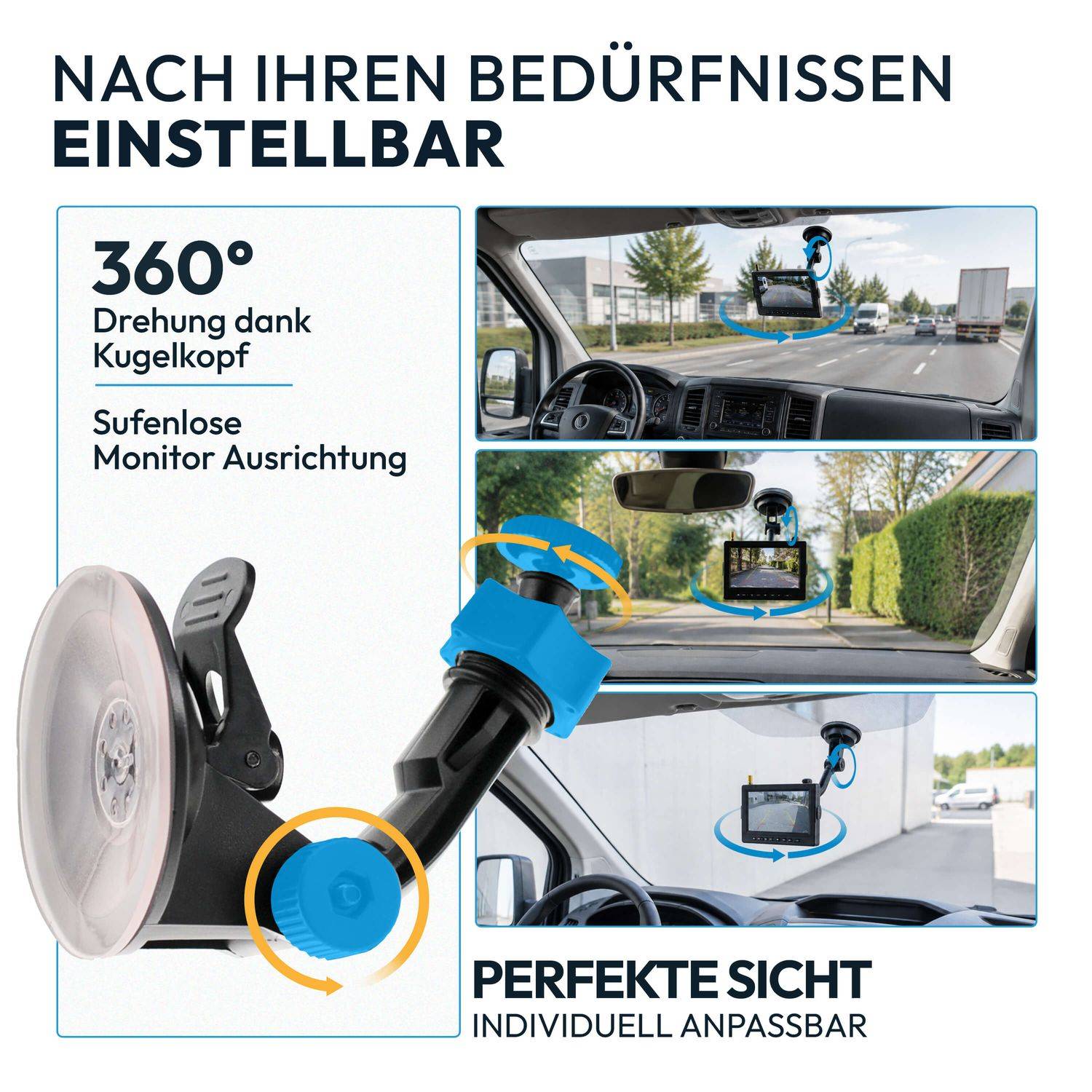 VSG24 Flexible Halterung für Rückfahrmonitore mit Saugnapf
